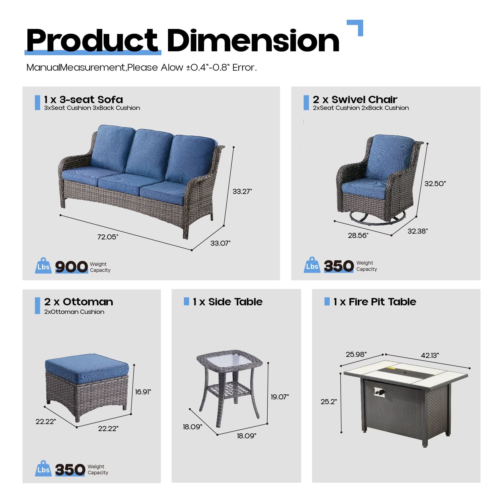 OVIOS Outdoor Wicker Patio Furniture Set with Fire Pit Table