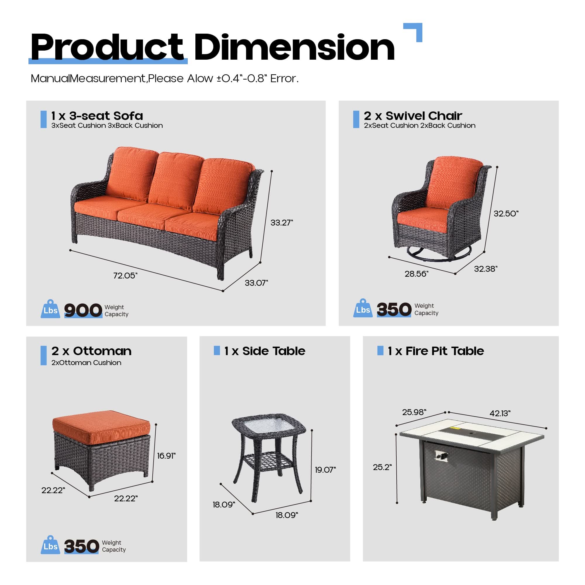 OVIOS Outdoor Wicker Patio Furniture Set with Fire Pit Table