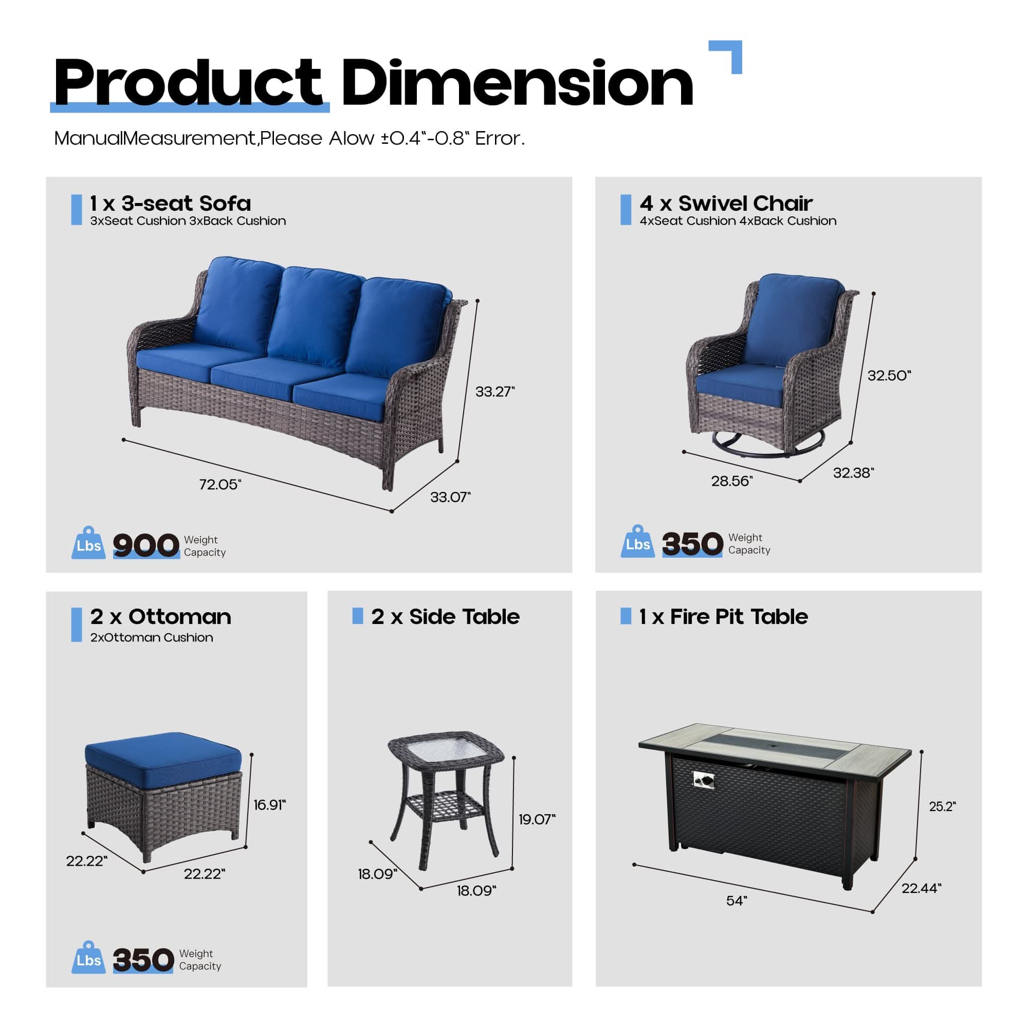 OVIOS 10-Piece Outdoor Wicker Patio Set with Fire Pit Table