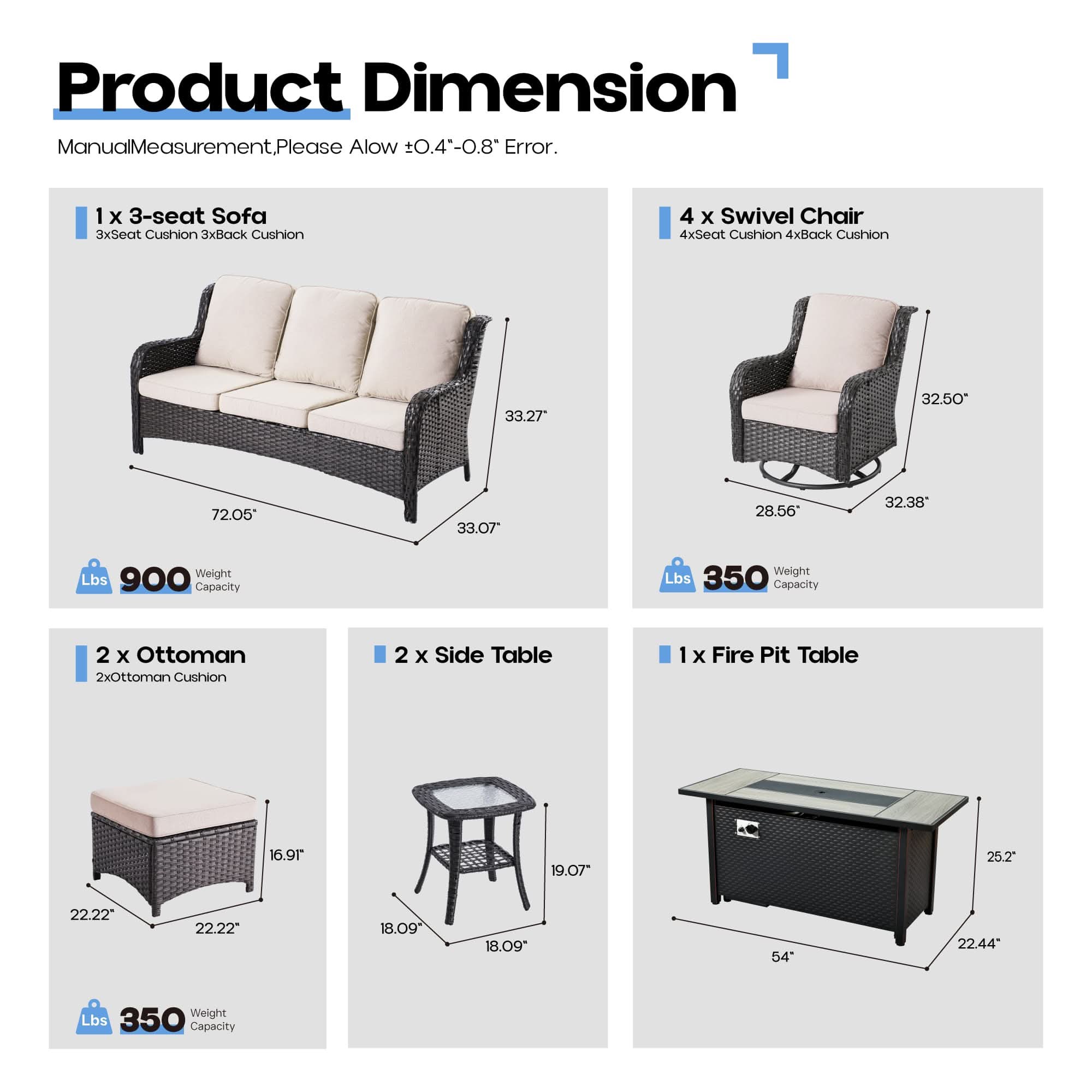 OVIOS 10-Piece Outdoor Wicker Patio Set with Fire Pit Table