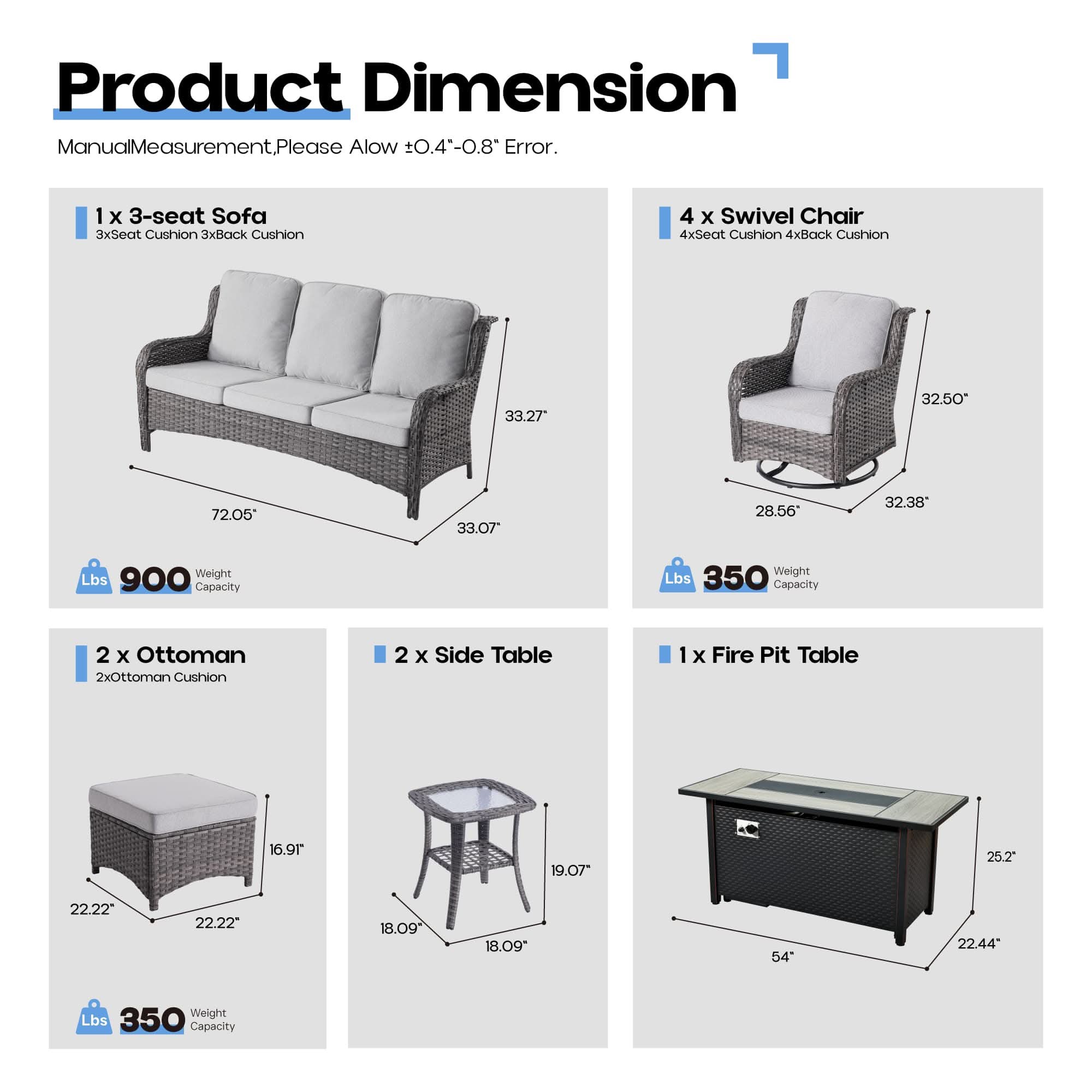 OVIOS 10-Piece Outdoor Wicker Patio Set with Fire Pit Table