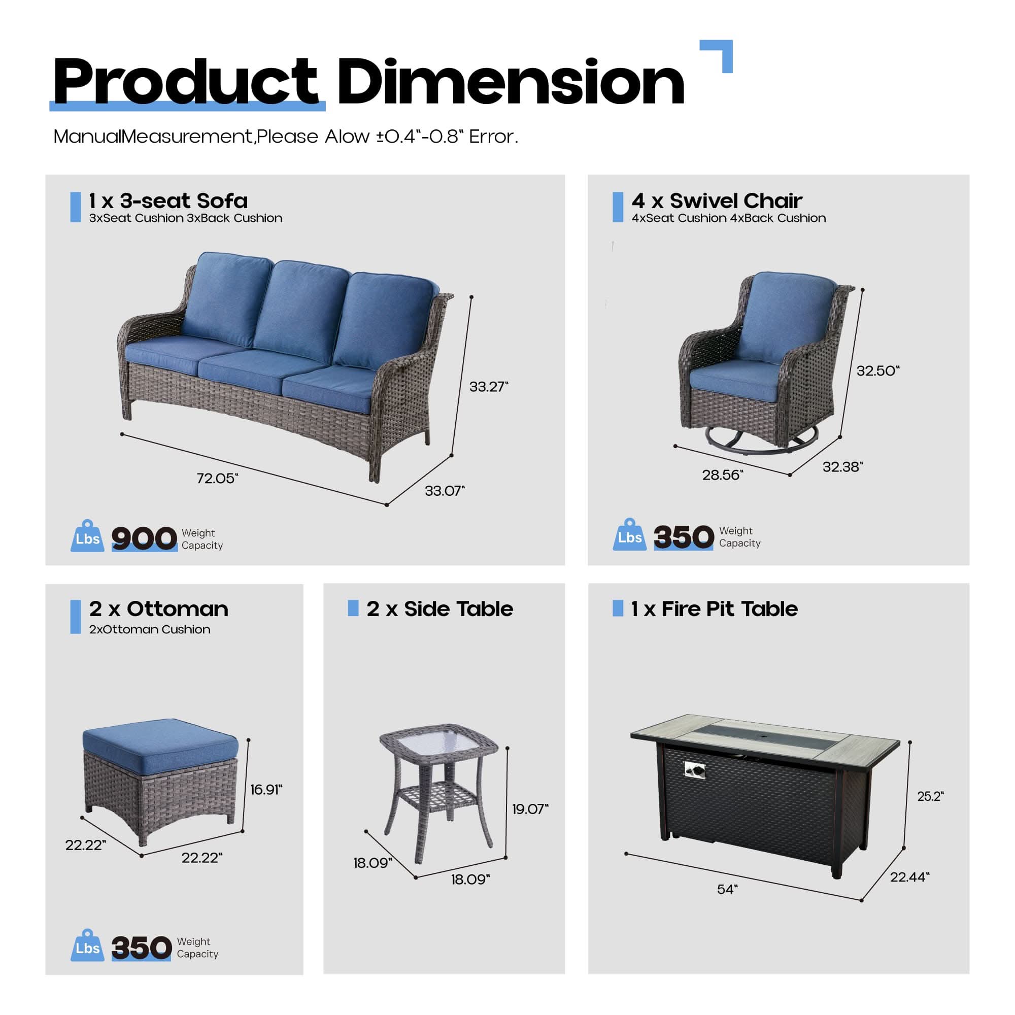 OVIOS 10-Piece Outdoor Wicker Patio Set with Fire Pit Table