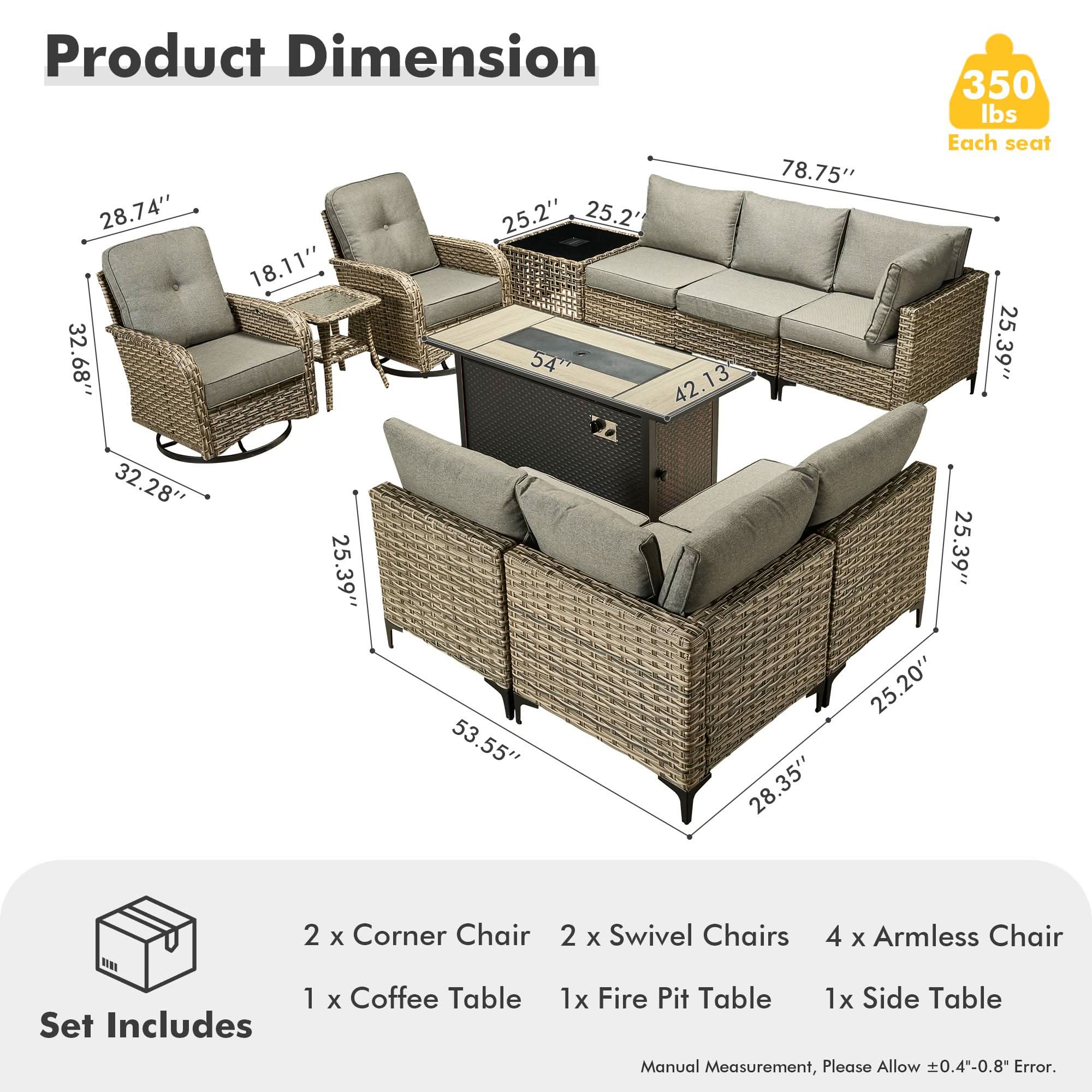 OVIOS Wicker Patio Conversation Set with Fire Pit Table for Backyard & Deck