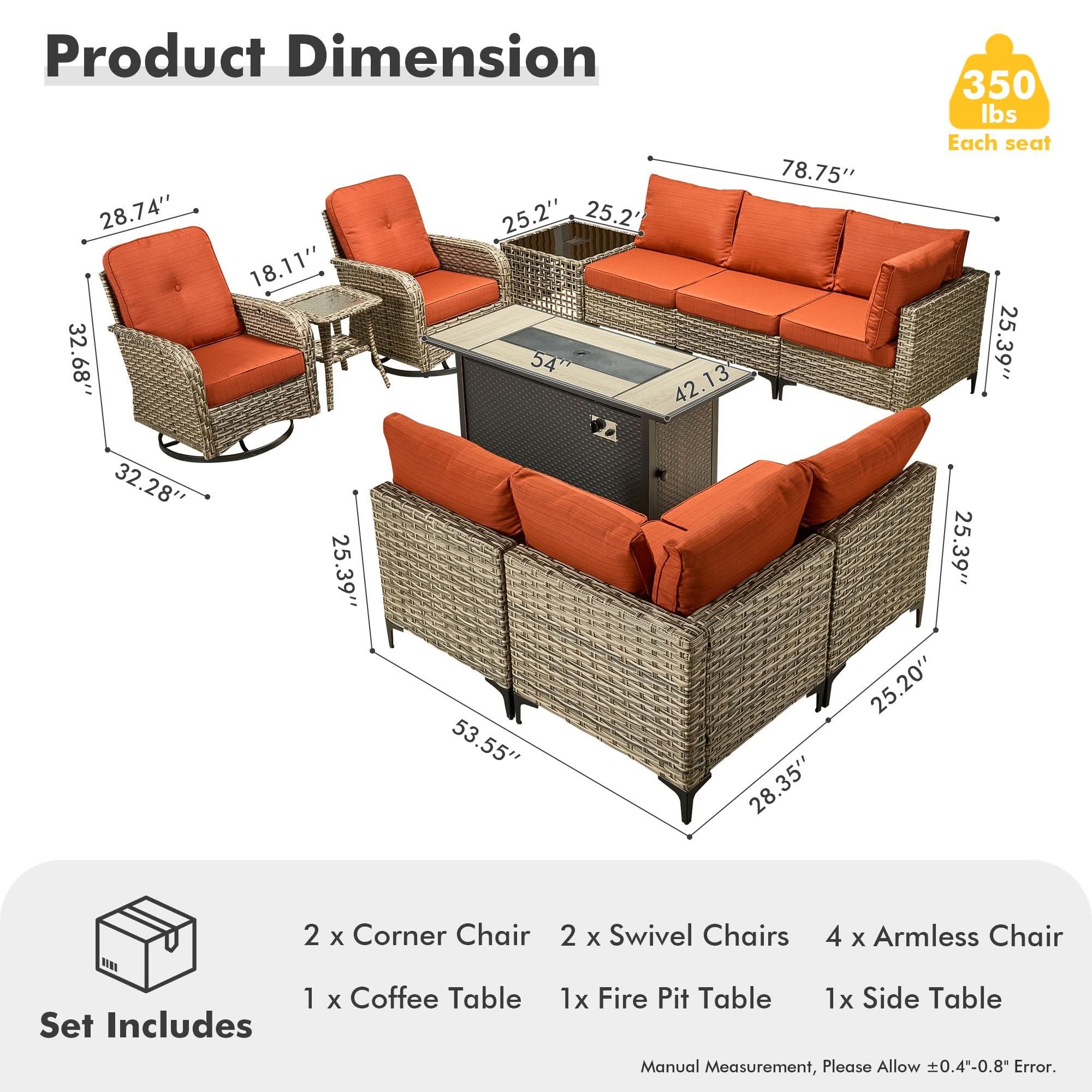 OVIOS Wicker Patio Conversation Set with Fire Pit Table for Backyard & Deck