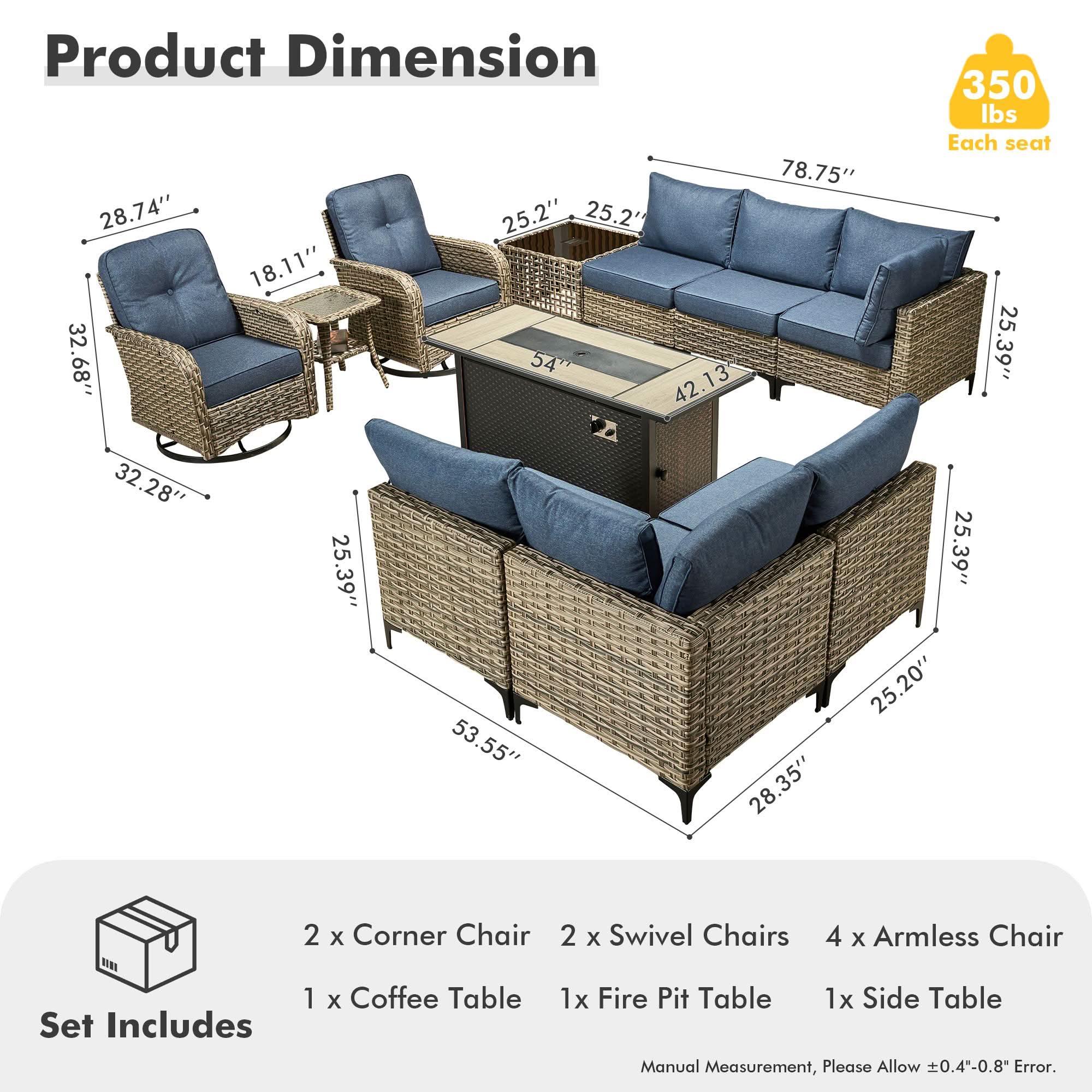 OVIOS Wicker Patio Conversation Set with Fire Pit Table for Backyard & Deck