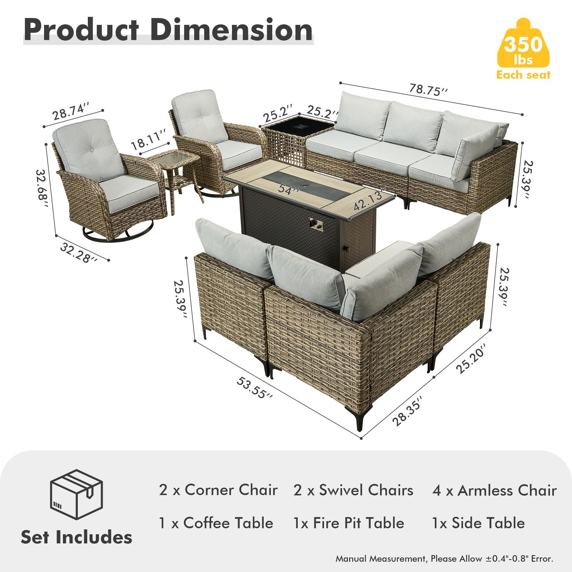 OVIOS Wicker Patio Conversation Set with Fire Pit Table for Backyard & Deck