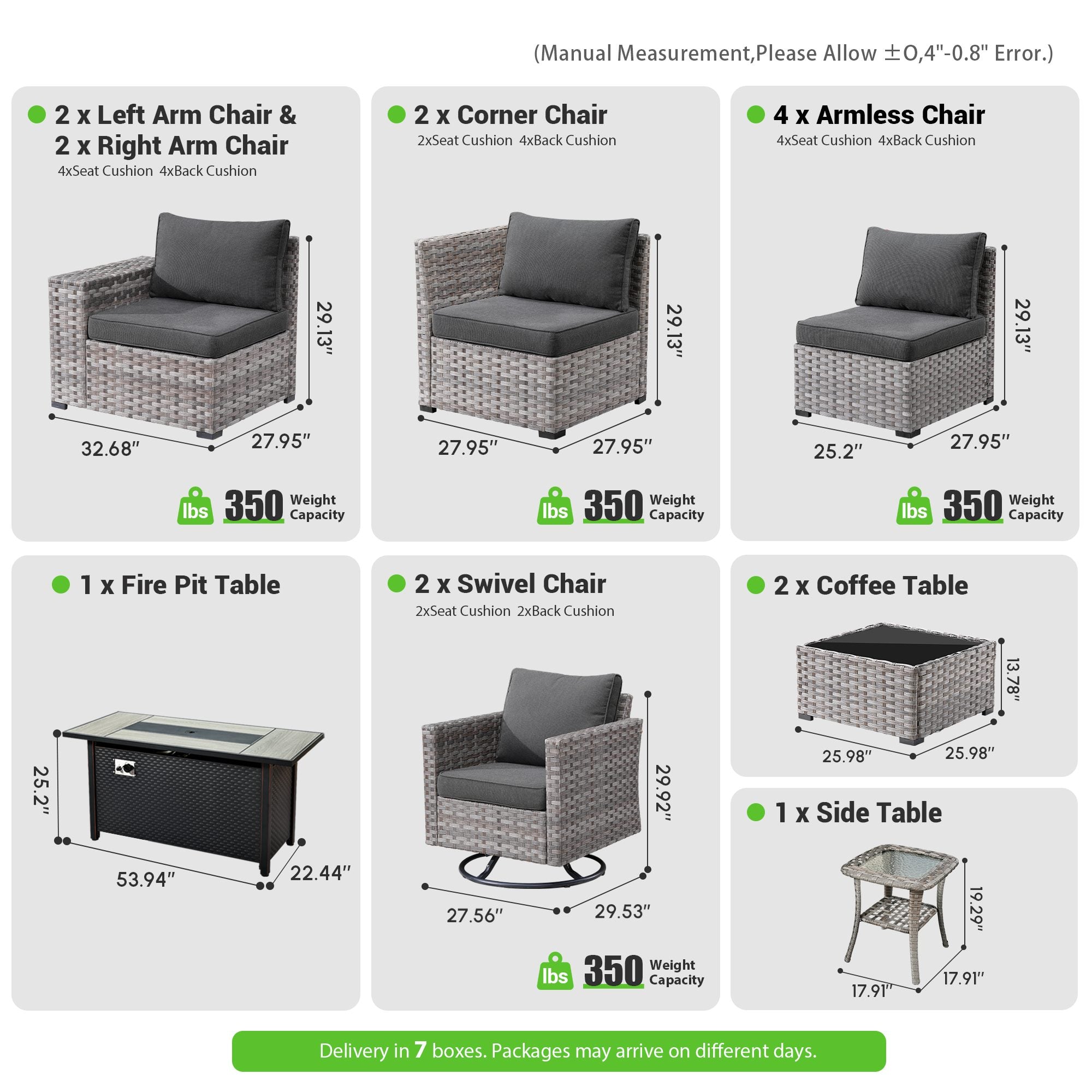 OVIOS Outdoor Patio Furniture Set with Fire Pit Table Wide Armrest Chairs and Rocking Chairs
