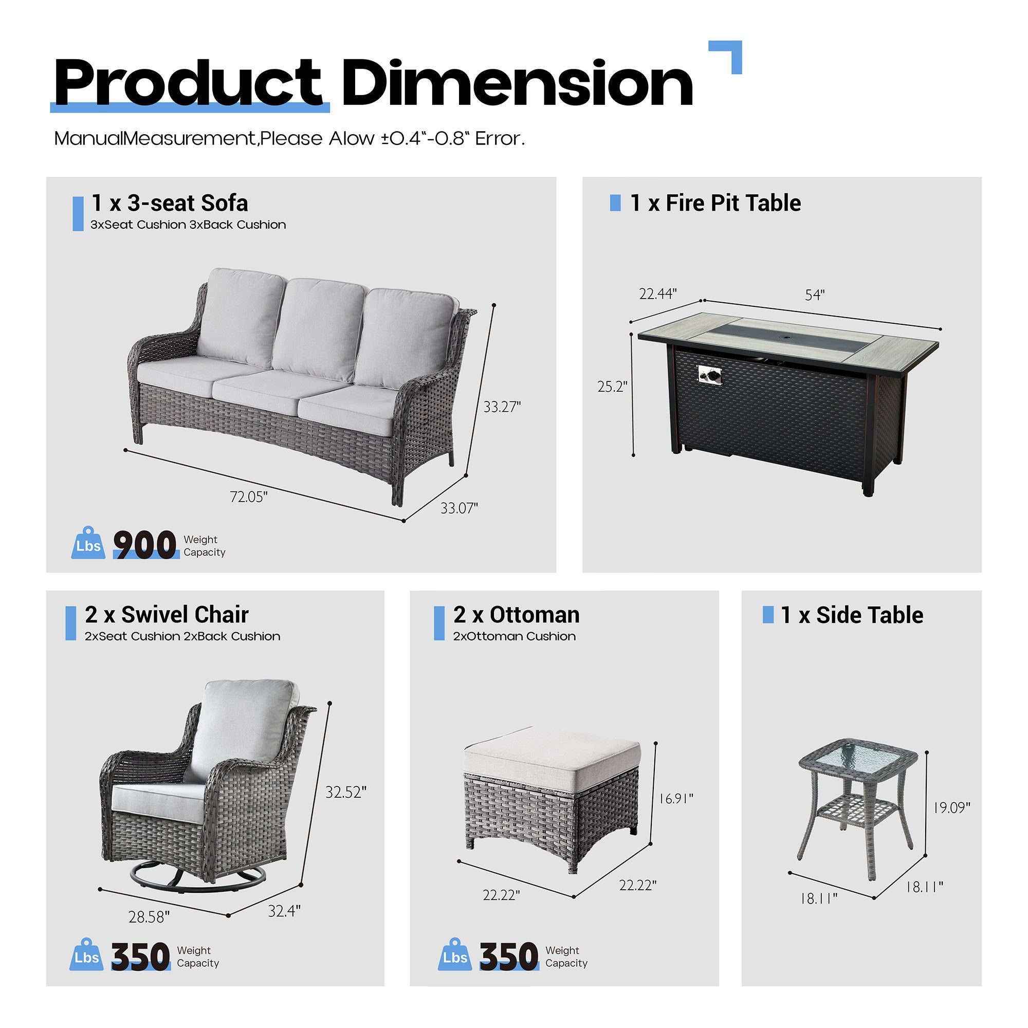 OVIOS Outdoor Wicker Patio Furniture Set with Fire Pit Table