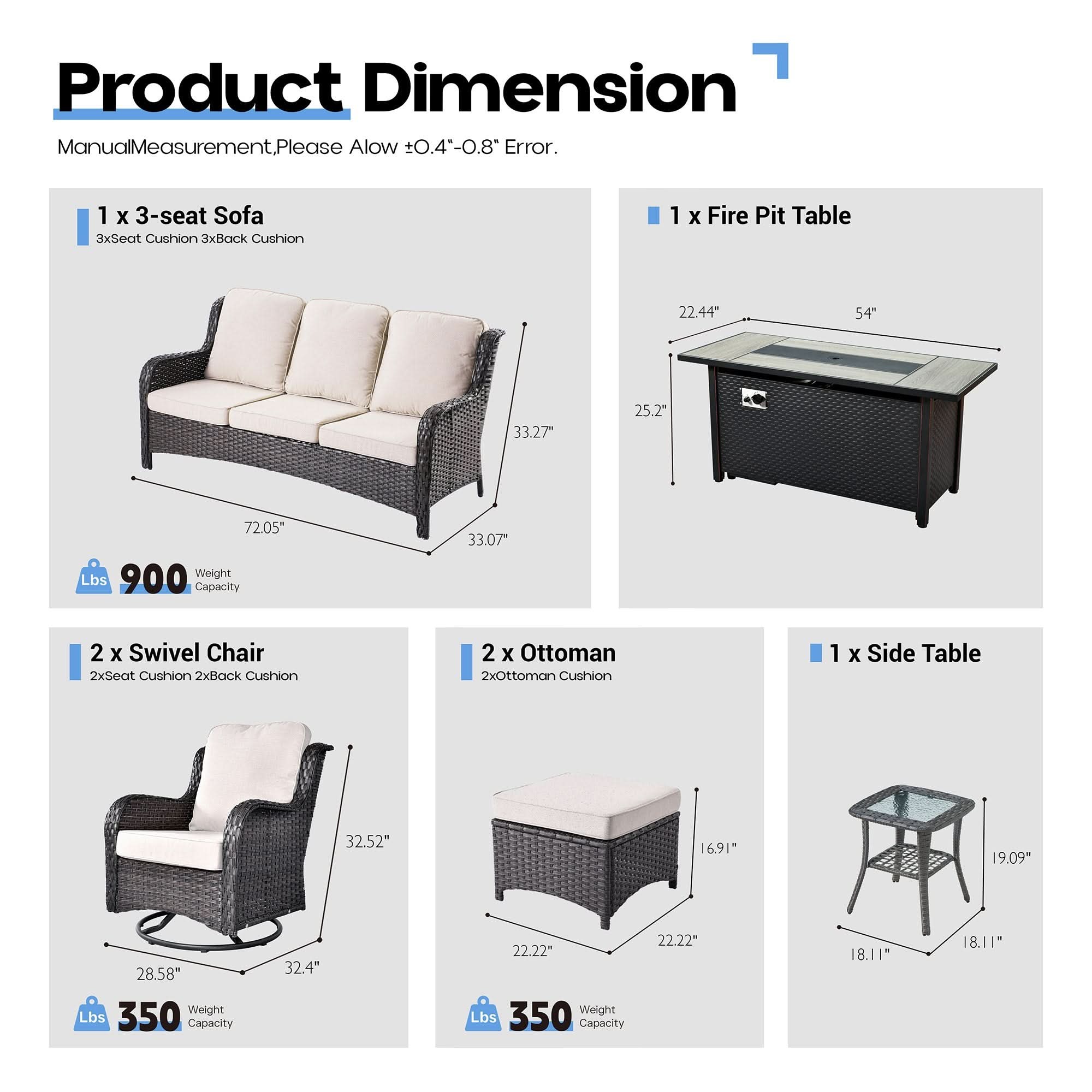 OVIOS Outdoor Wicker Patio Furniture Set with Fire Pit Table