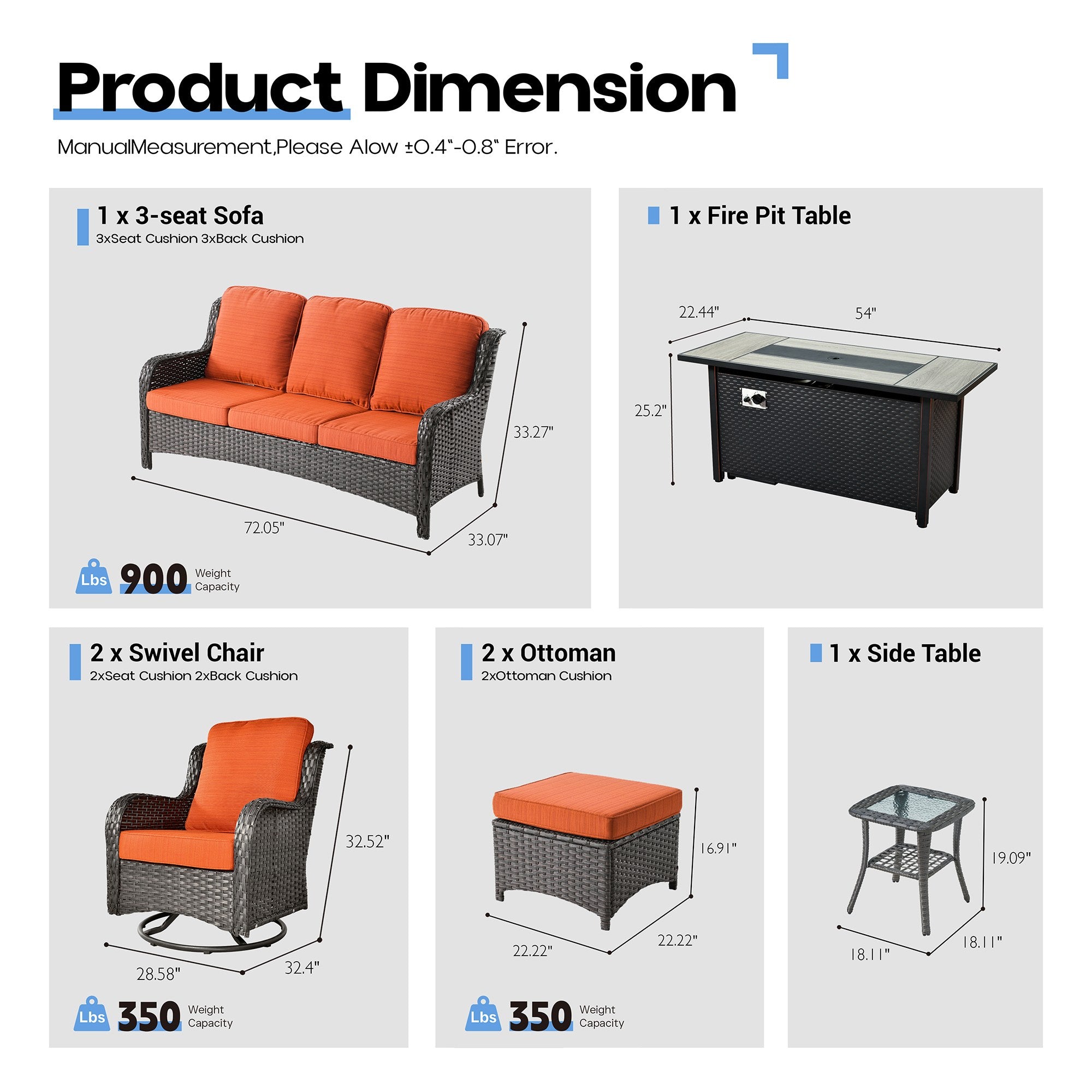 OVIOS Outdoor Wicker Patio Furniture Set with Fire Pit Table