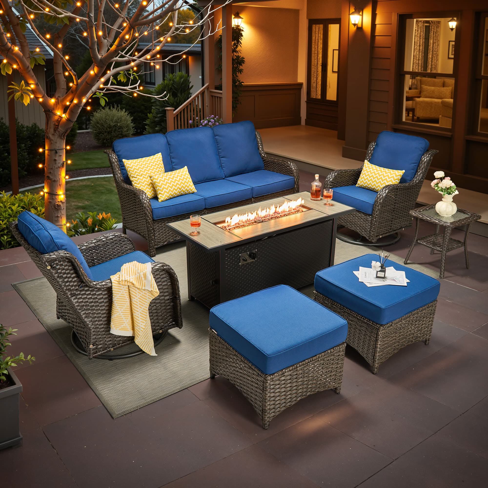 OVIOS Outdoor Wicker Patio Furniture Set with Fire Pit Table