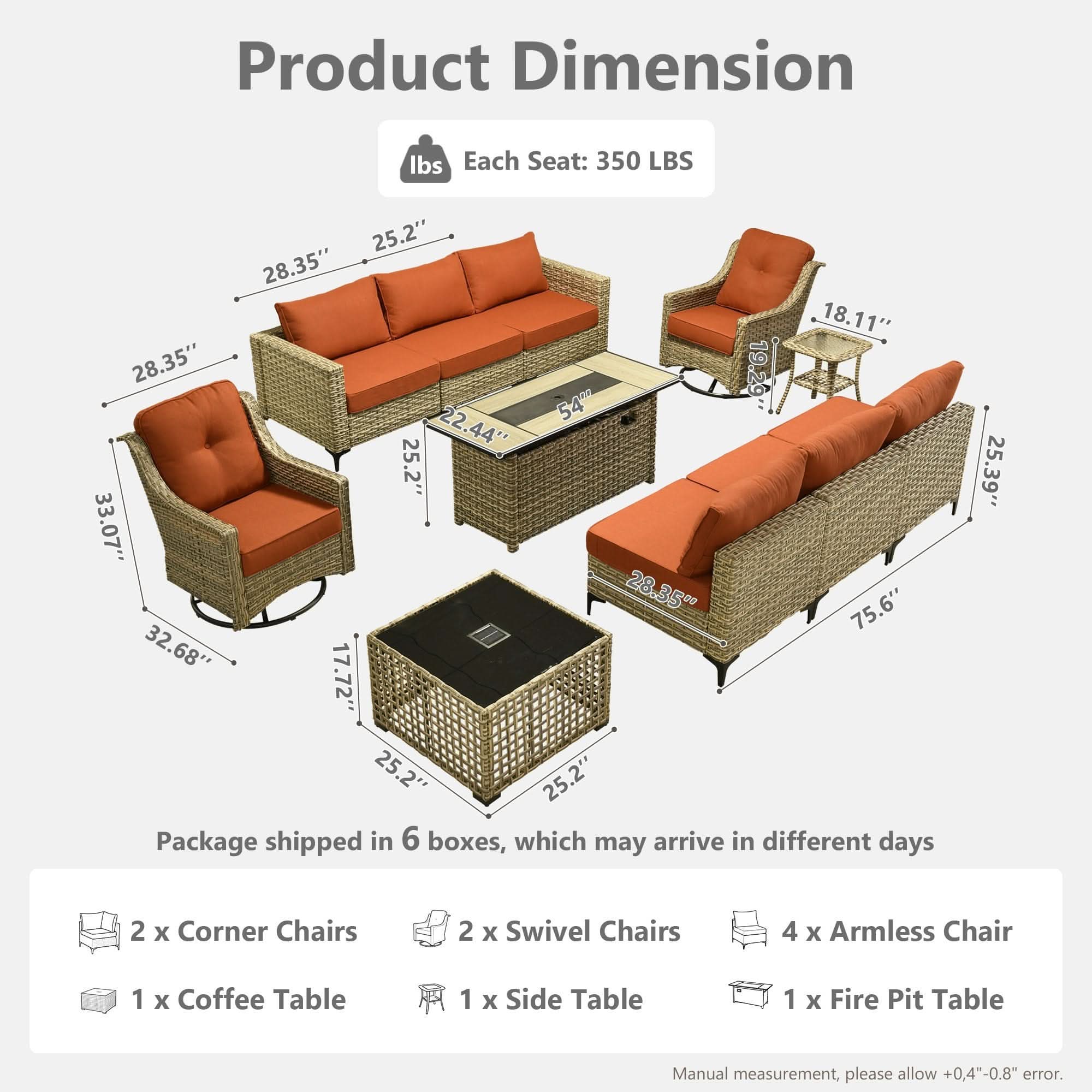 OVIOS Wicker Patio Conversation Set with Fire Pit Table