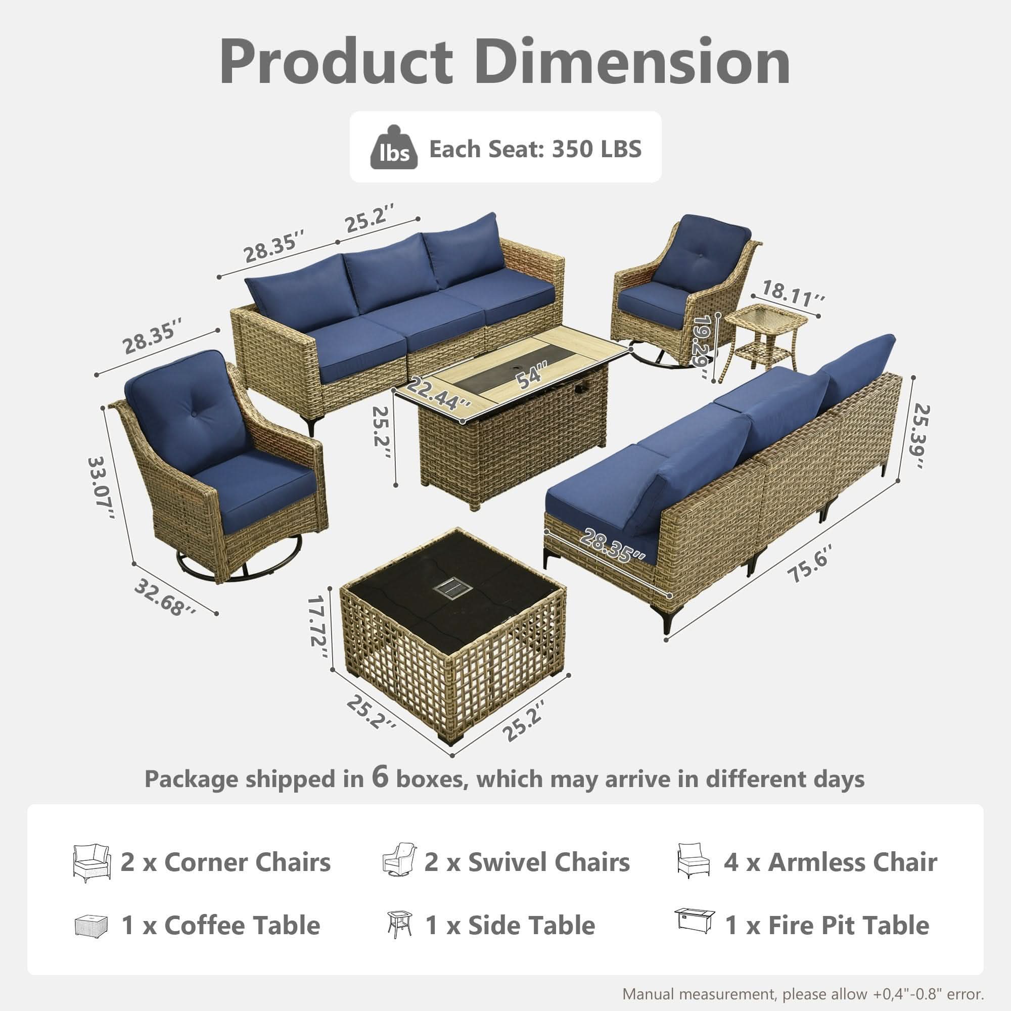 OVIOS Wicker Patio Conversation Set with Fire Pit Table
