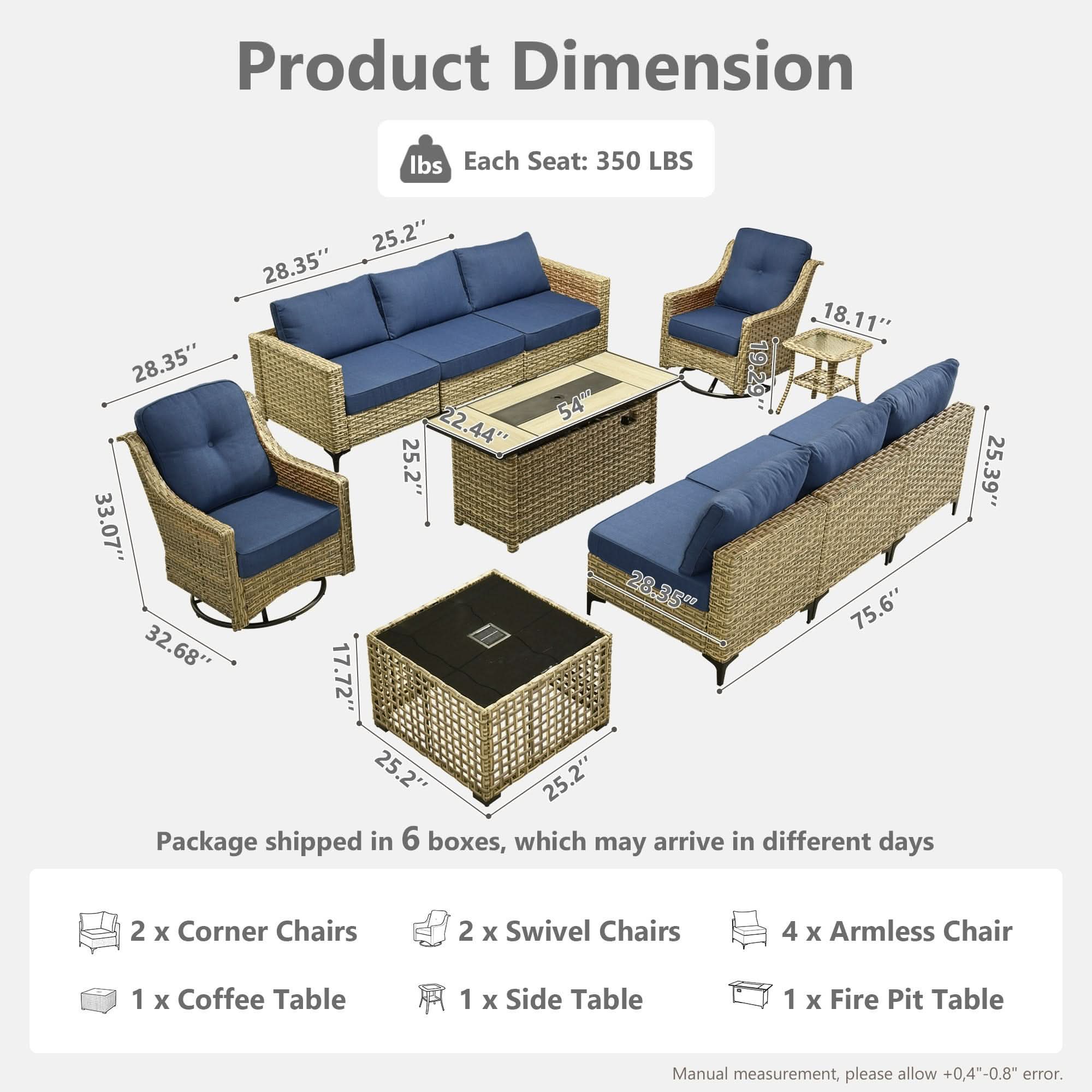 OVIOS Wicker Patio Conversation Set with Fire Pit Table