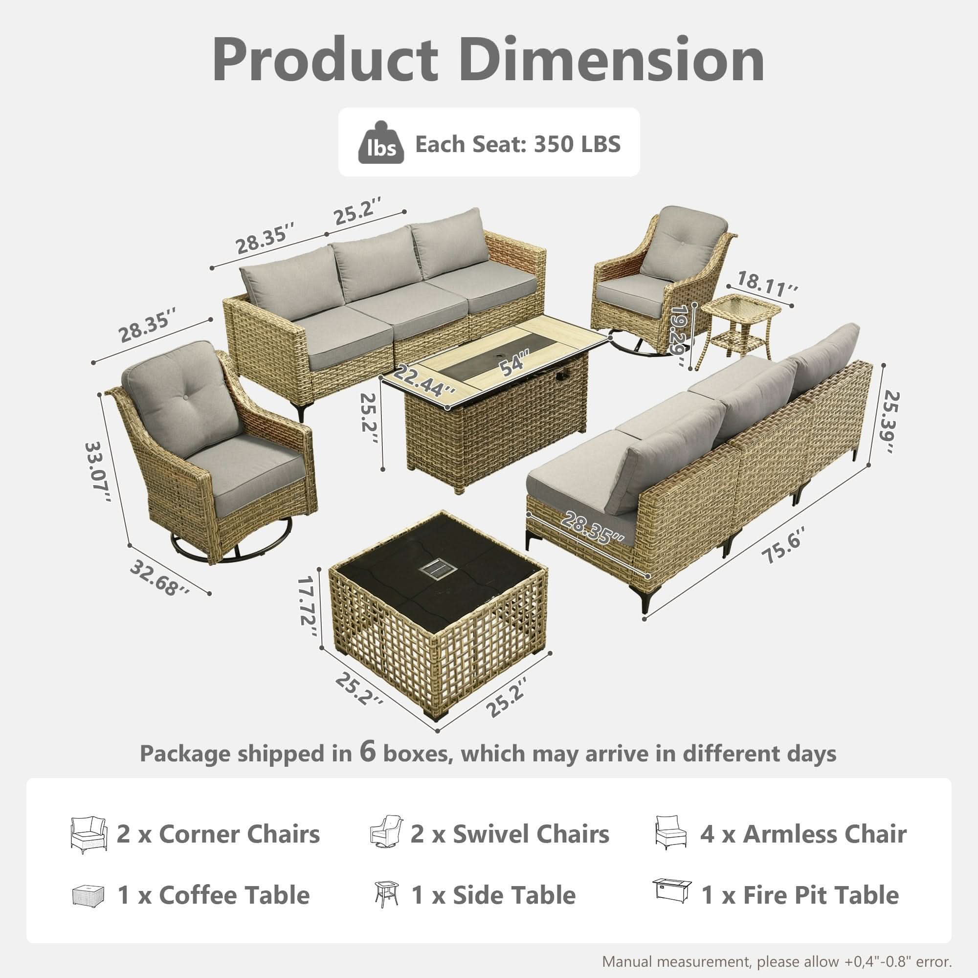 OVIOS Wicker Patio Conversation Set with Fire Pit Table