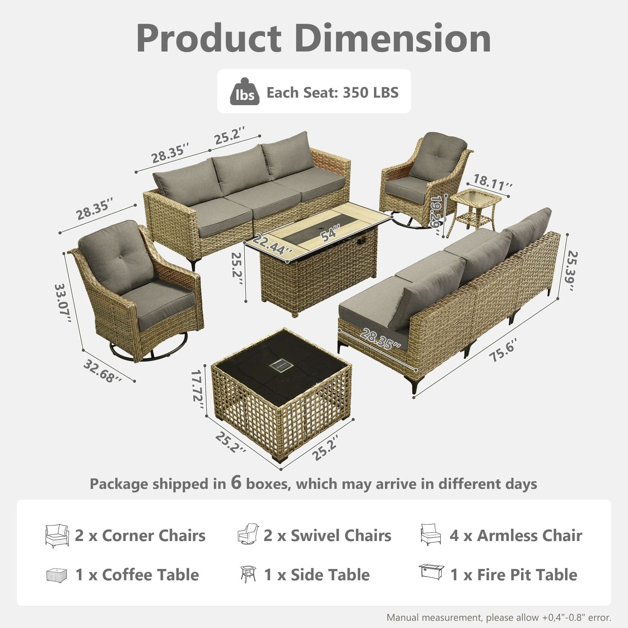 OVIOS Wicker Patio Conversation Set with Fire Pit Table