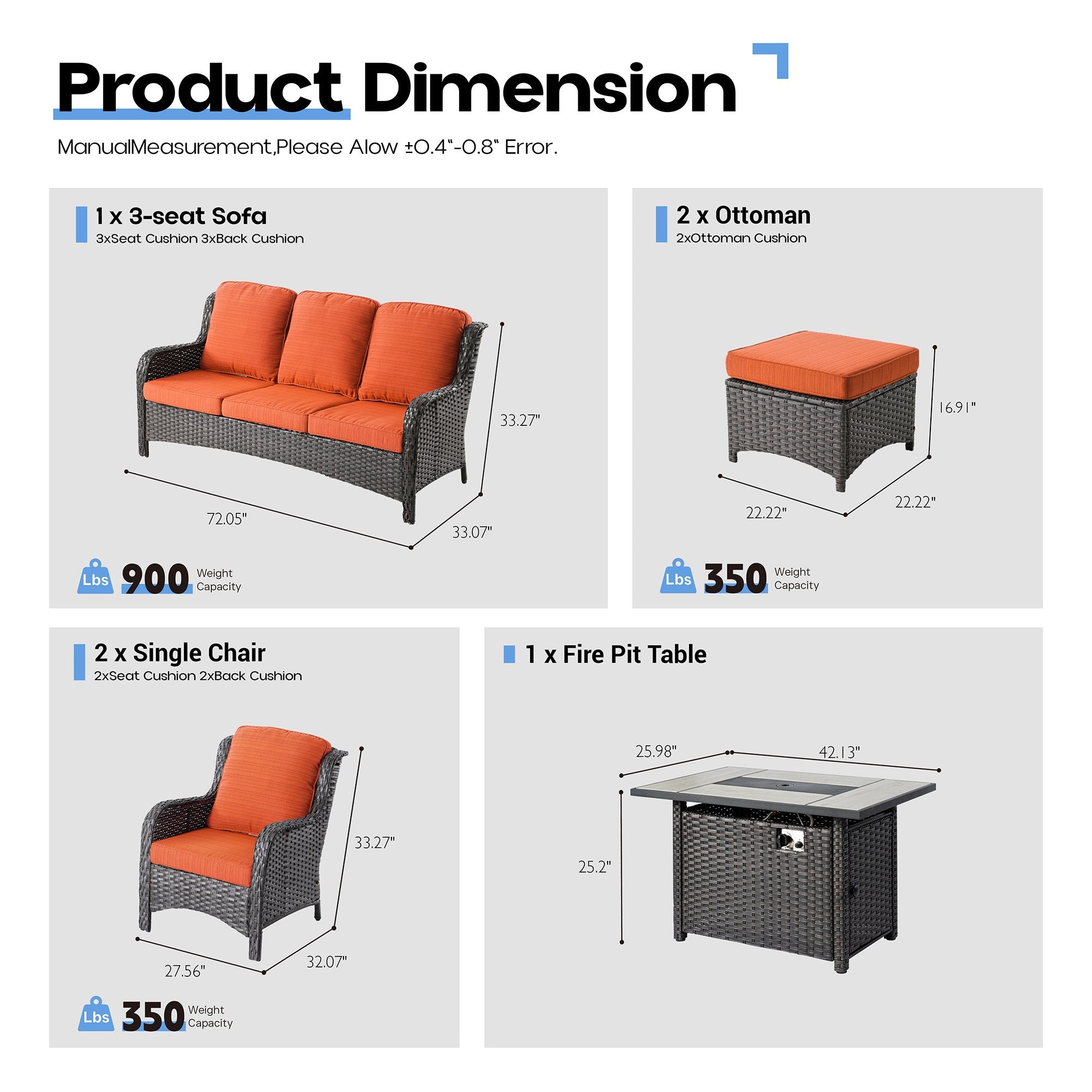 OVIOS Wicker Patio Fire Pit Conversation Seating Set