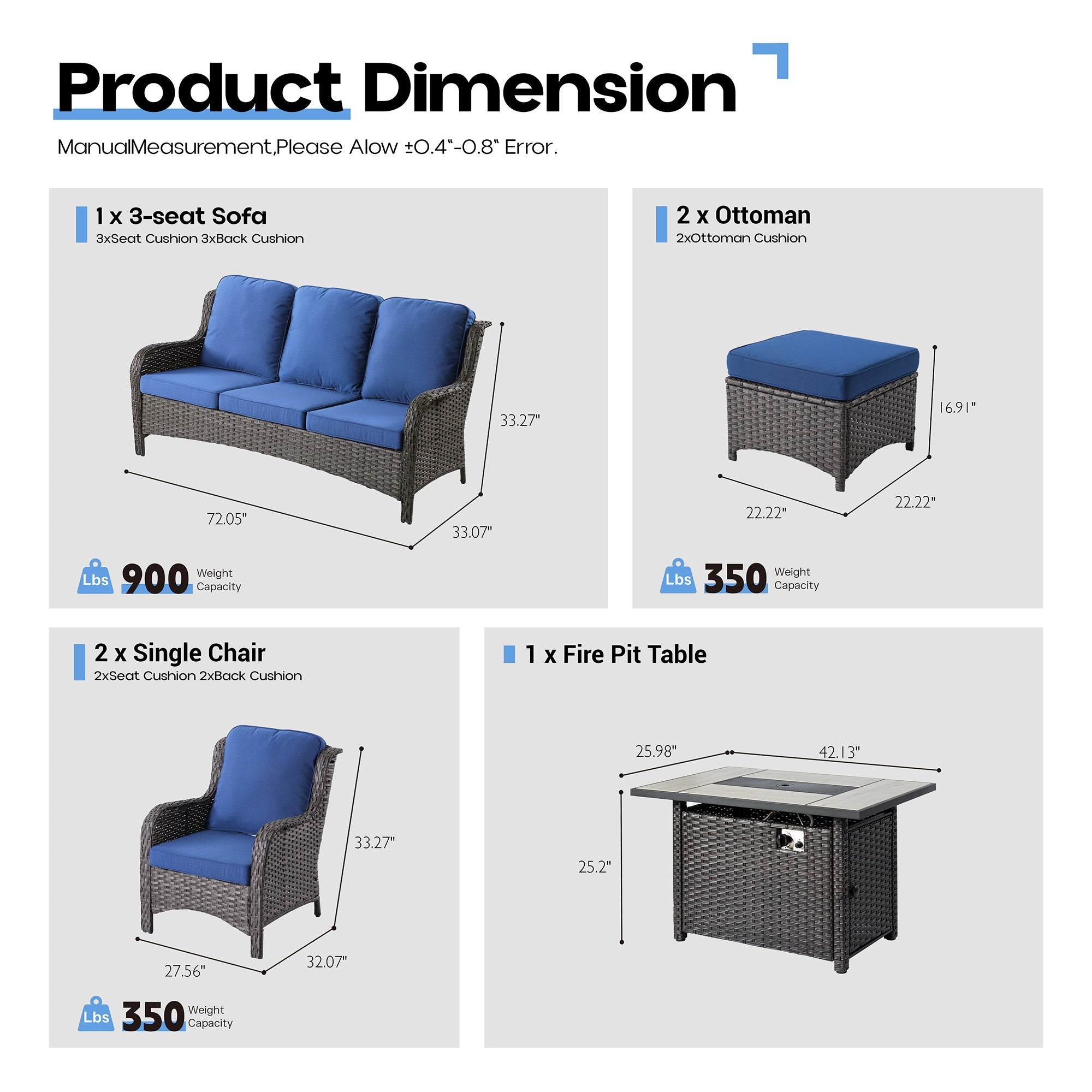OVIOS Wicker Patio Fire Pit Conversation Seating Set