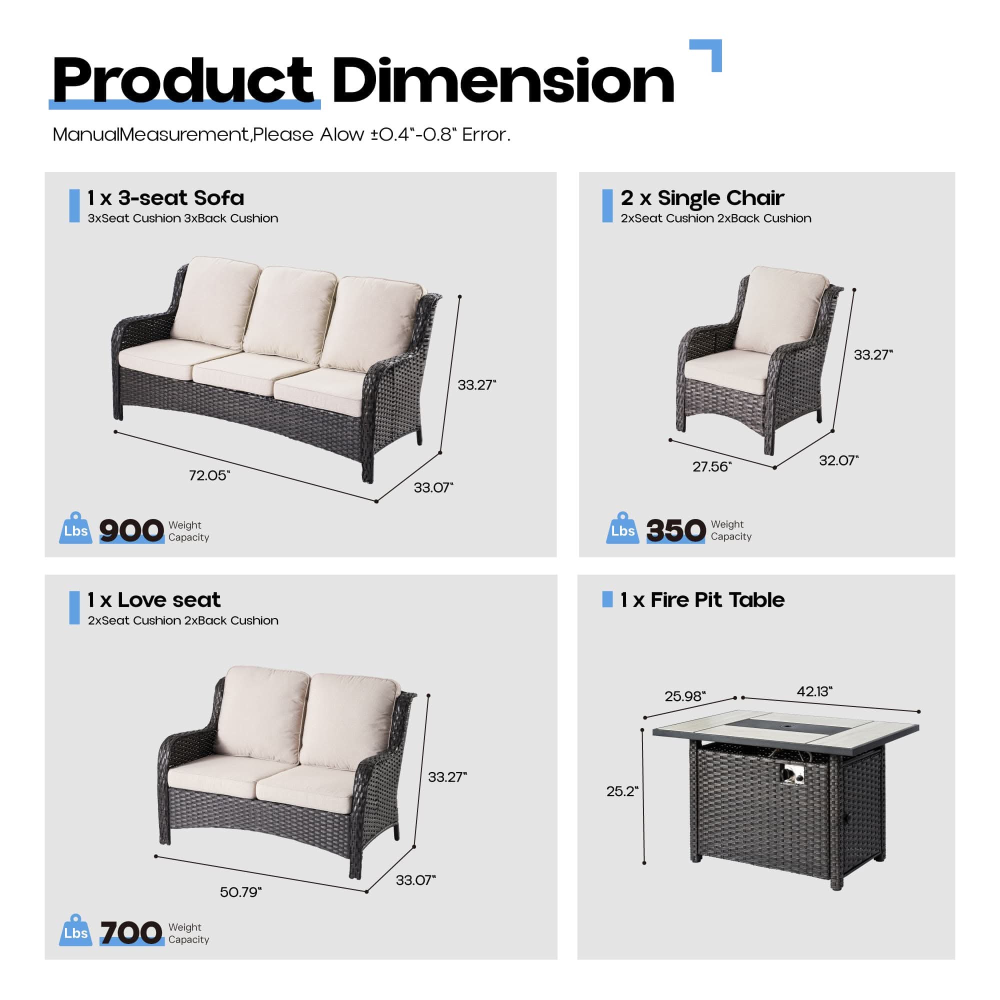 OVIOS Wicker Patio Fire Pit Conversation Seating Set