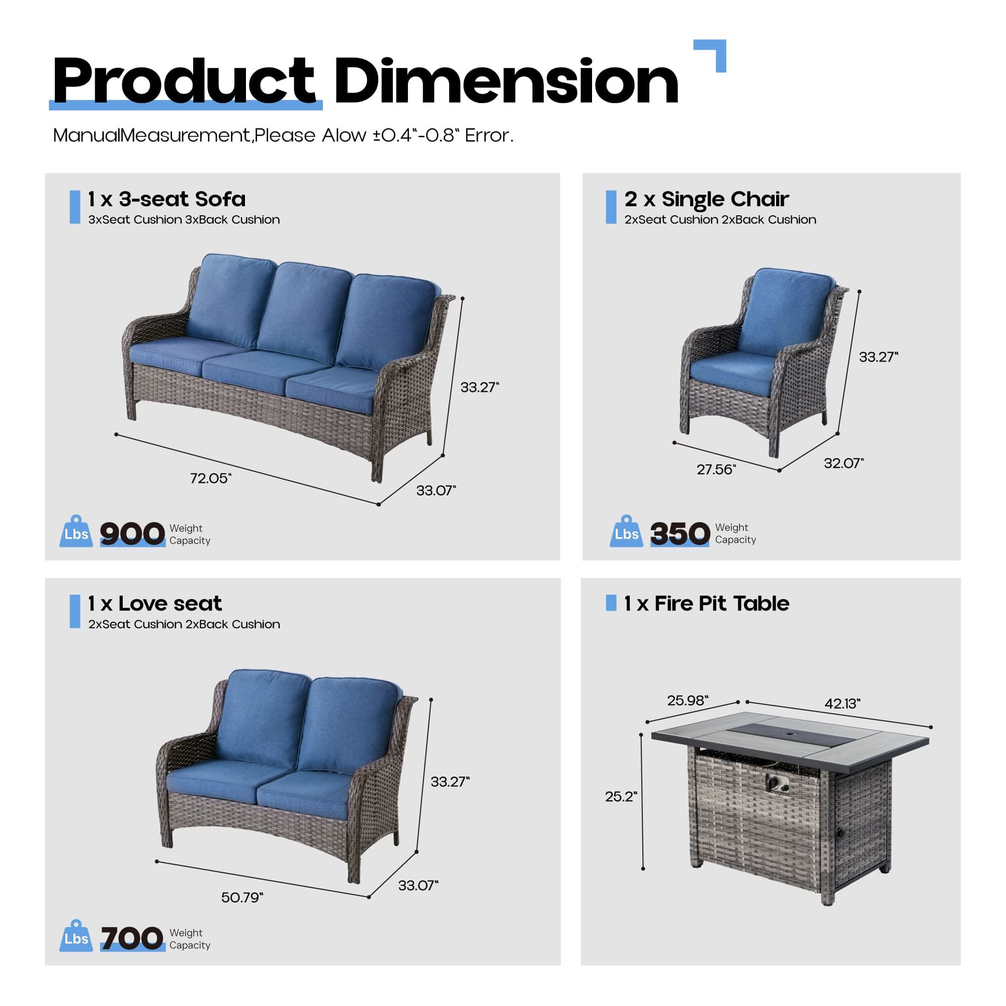 OVIOS Wicker Patio Fire Pit Conversation Seating Set