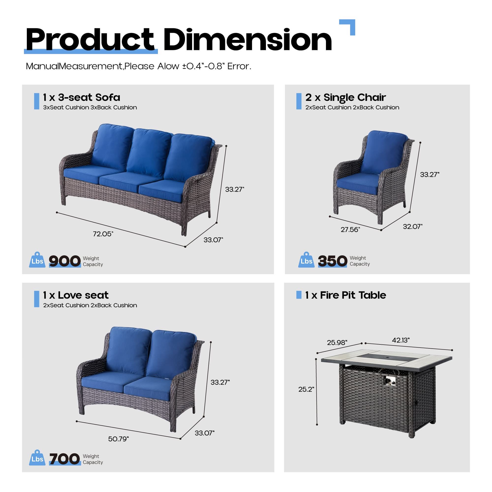 OVIOS Wicker Patio Fire Pit Conversation Seating Set