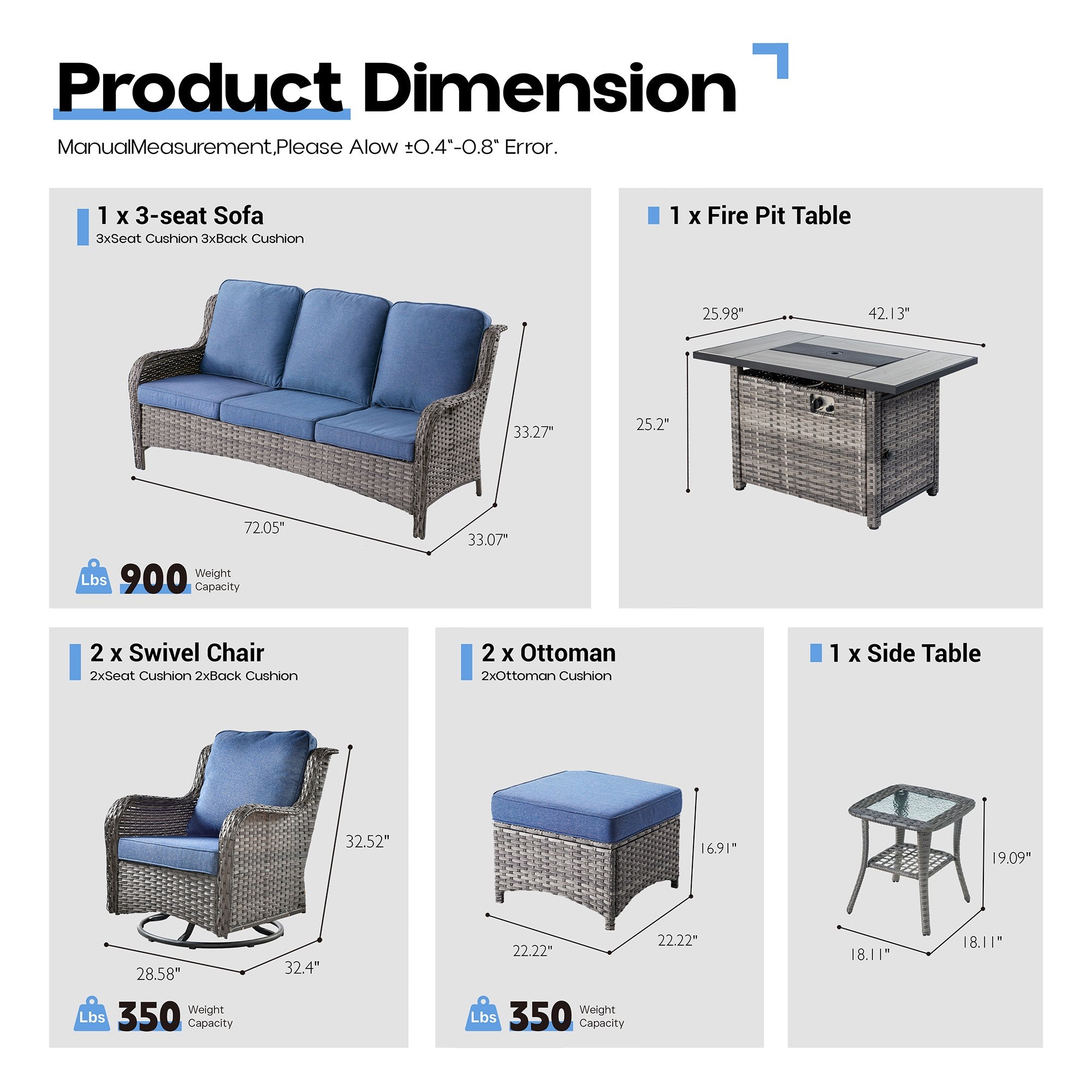 OVIOS Wicker Patio Fire Pit Conversation Seating Set