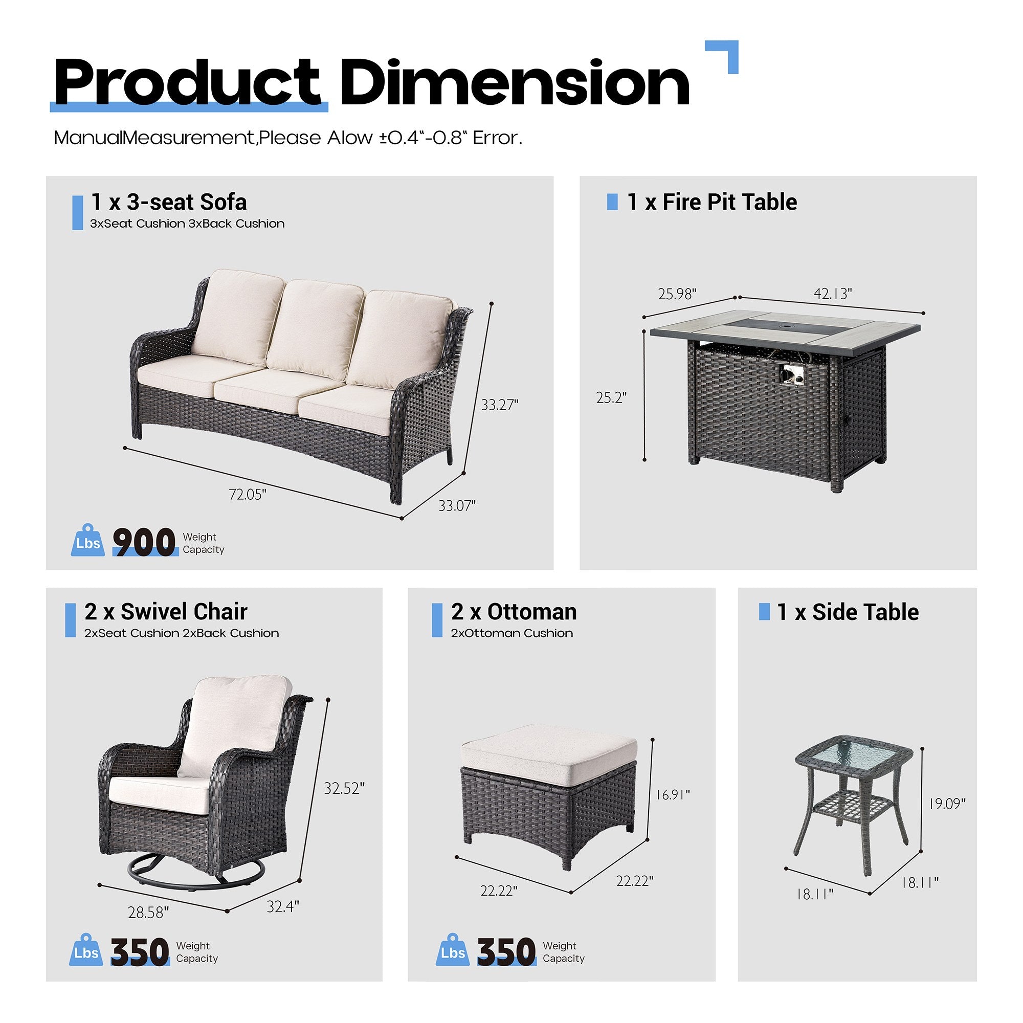 OVIOS Wicker Patio Fire Pit Conversation Seating Set