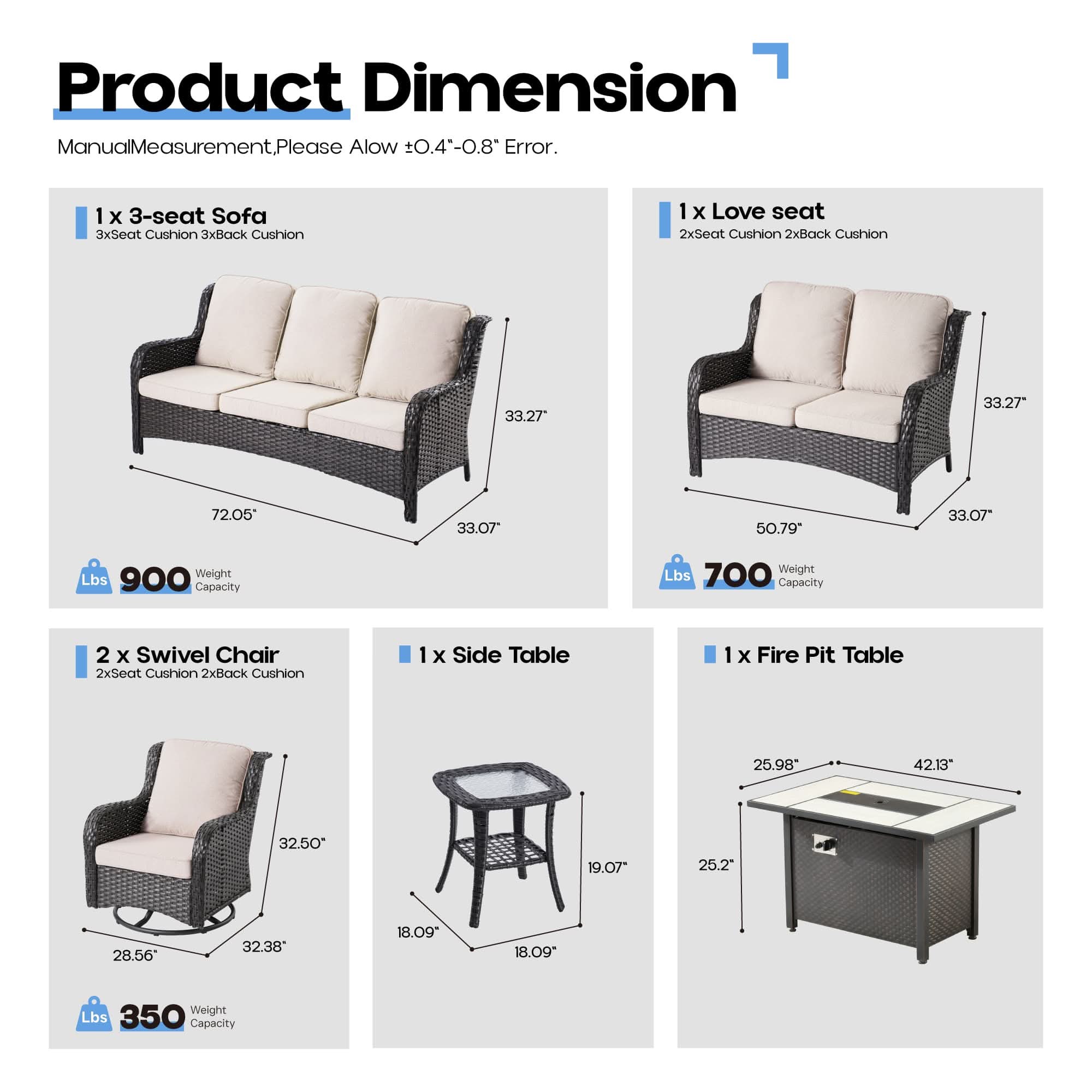 OVIOS Wicker Patio Fire Pit Conversation Seating Set