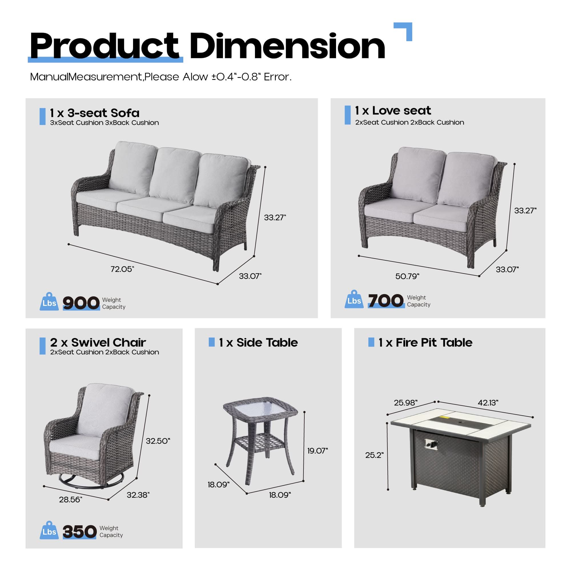 OVIOS Wicker Patio Fire Pit Conversation Seating Set