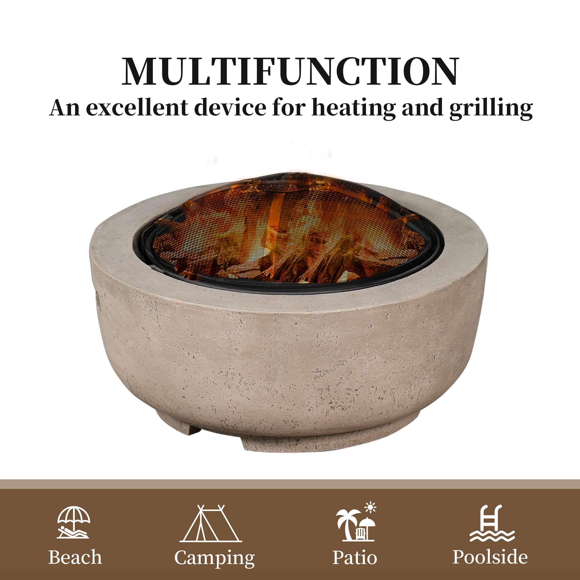 OVIOS 23.62'' Round Magnesium Oxide Wood Burning Fire Pit