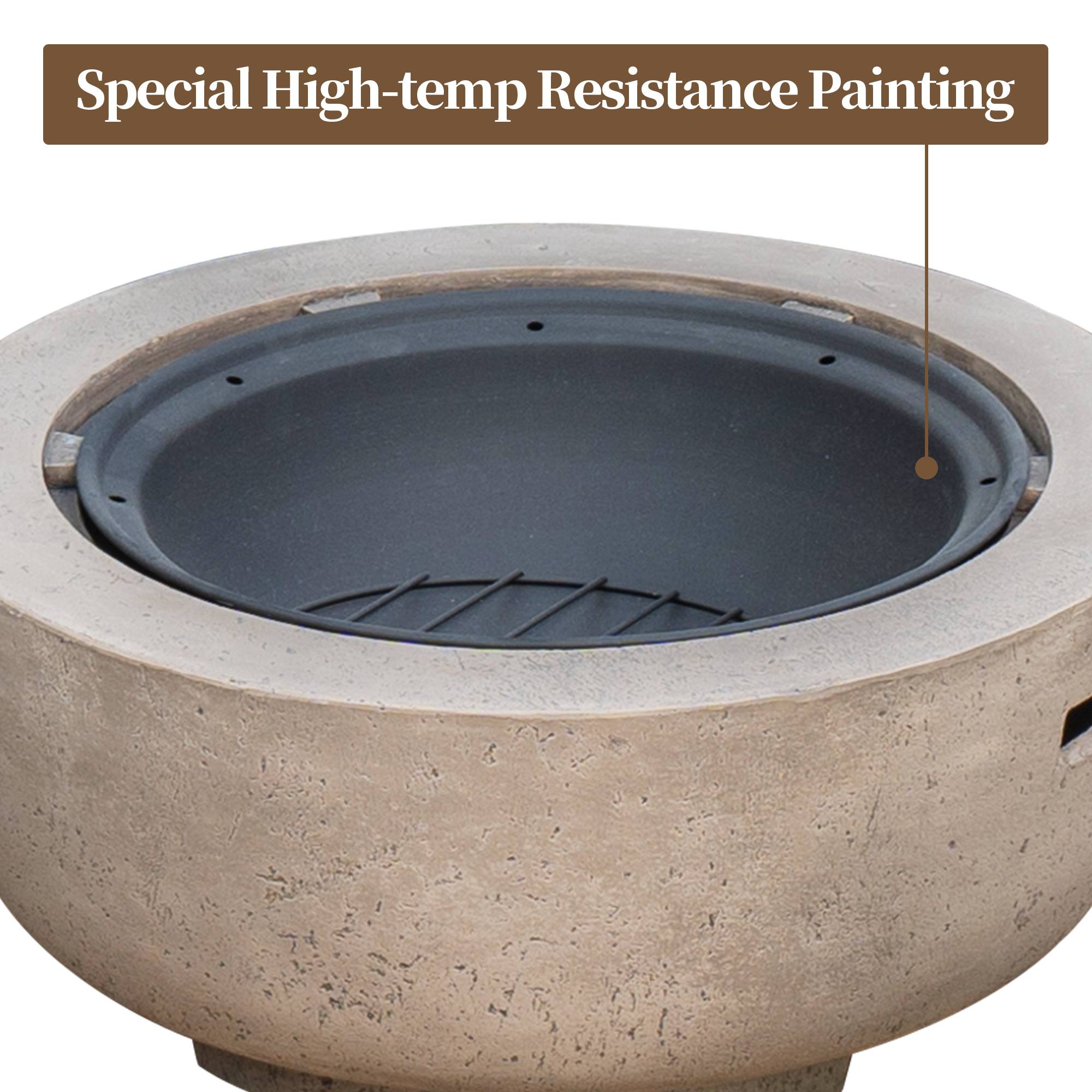 OVIOS 23.62'' Round Magnesium Oxide Wood Burning Fire Pit