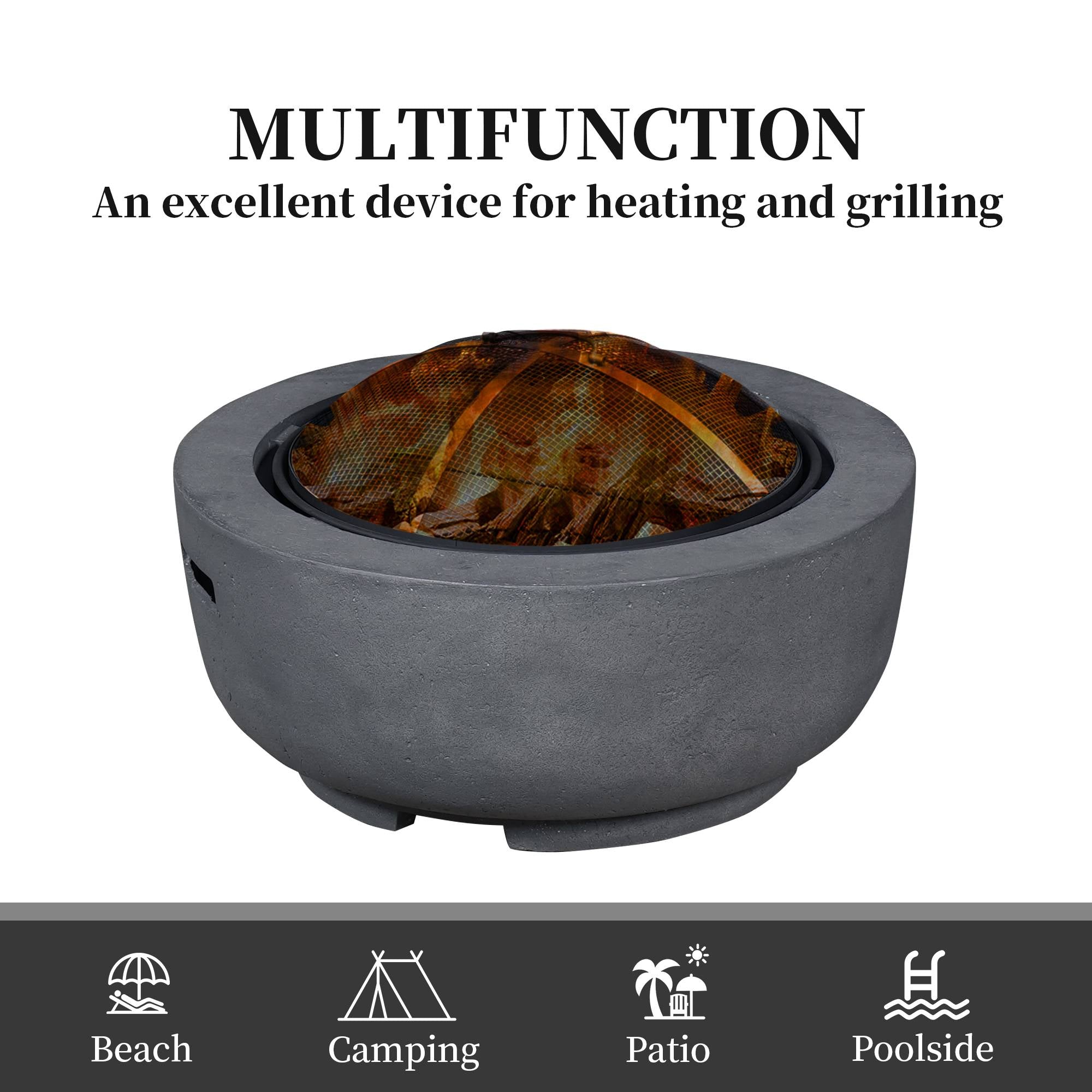 OVIOS 23.62'' Round Magnesium Oxide Wood Burning Fire Pit