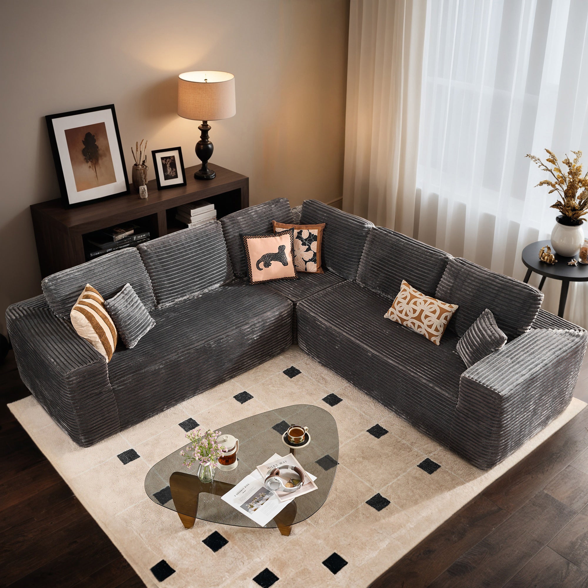 OVIOS Modular Sectional Cloud Couch, Plush Corduroy Sofa with Memory Foam, No Assembly