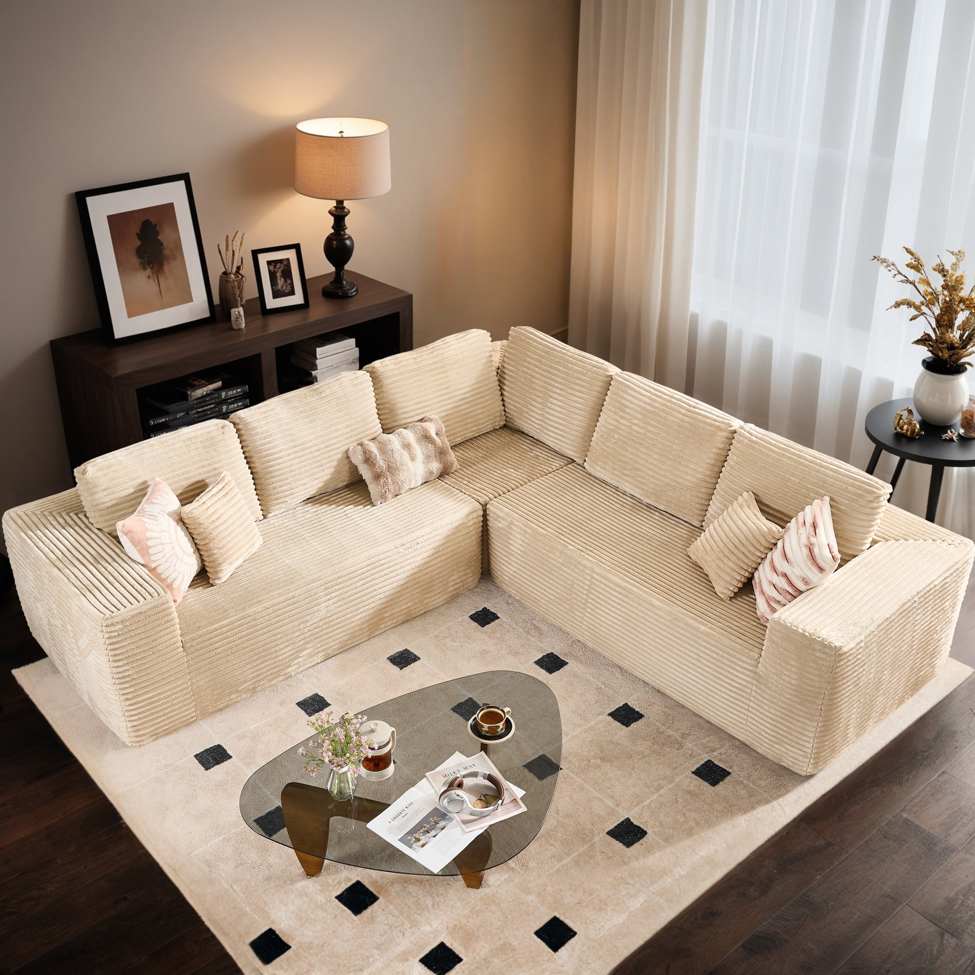 OVIOS Modular Sectional Cloud Couch, Plush Corduroy Sofa with Memory Foam, No Assembly