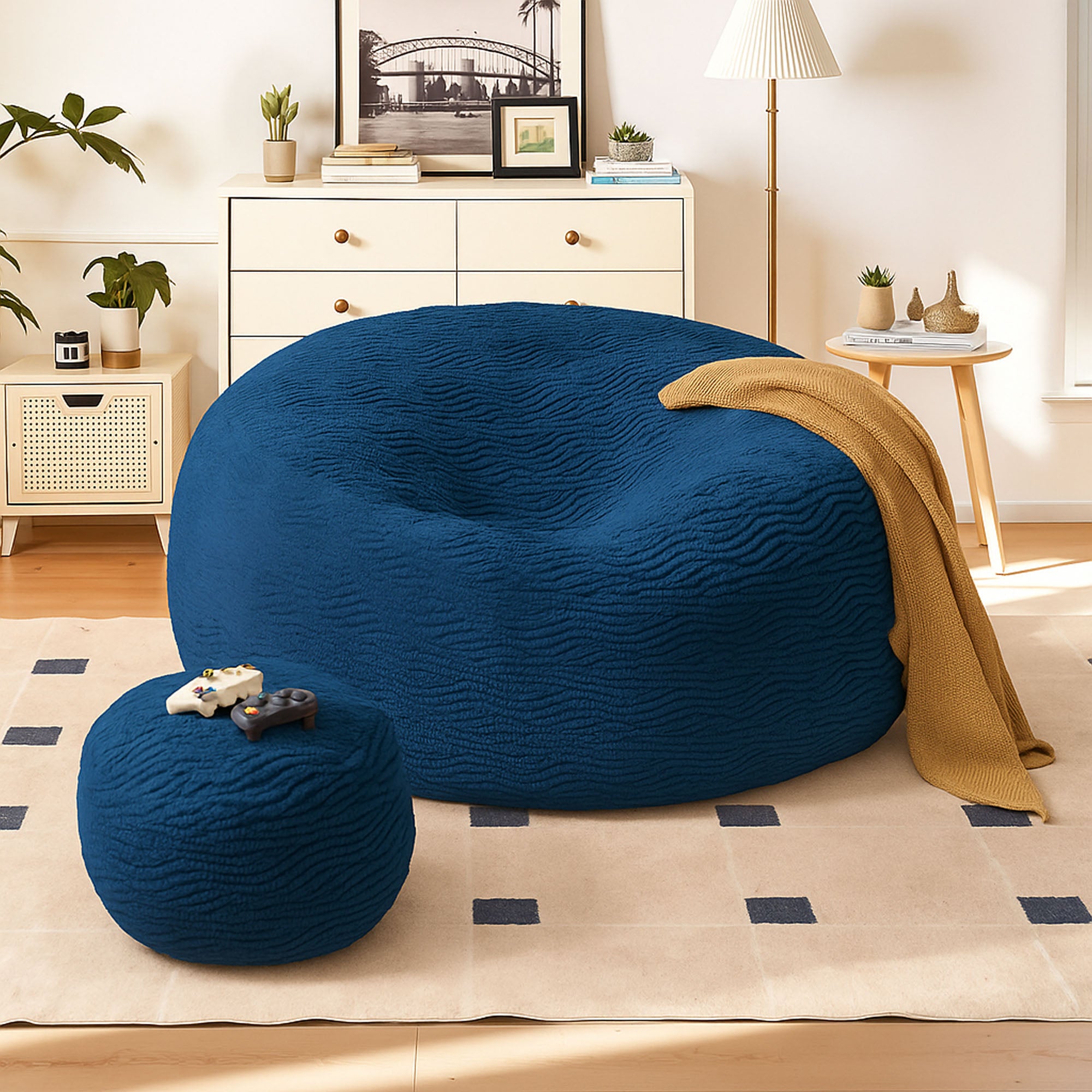 OVIOS Bean Bag Chair Removable Cover, High-Rebound Filling Cozy Furniture for Living Room, Bedroom