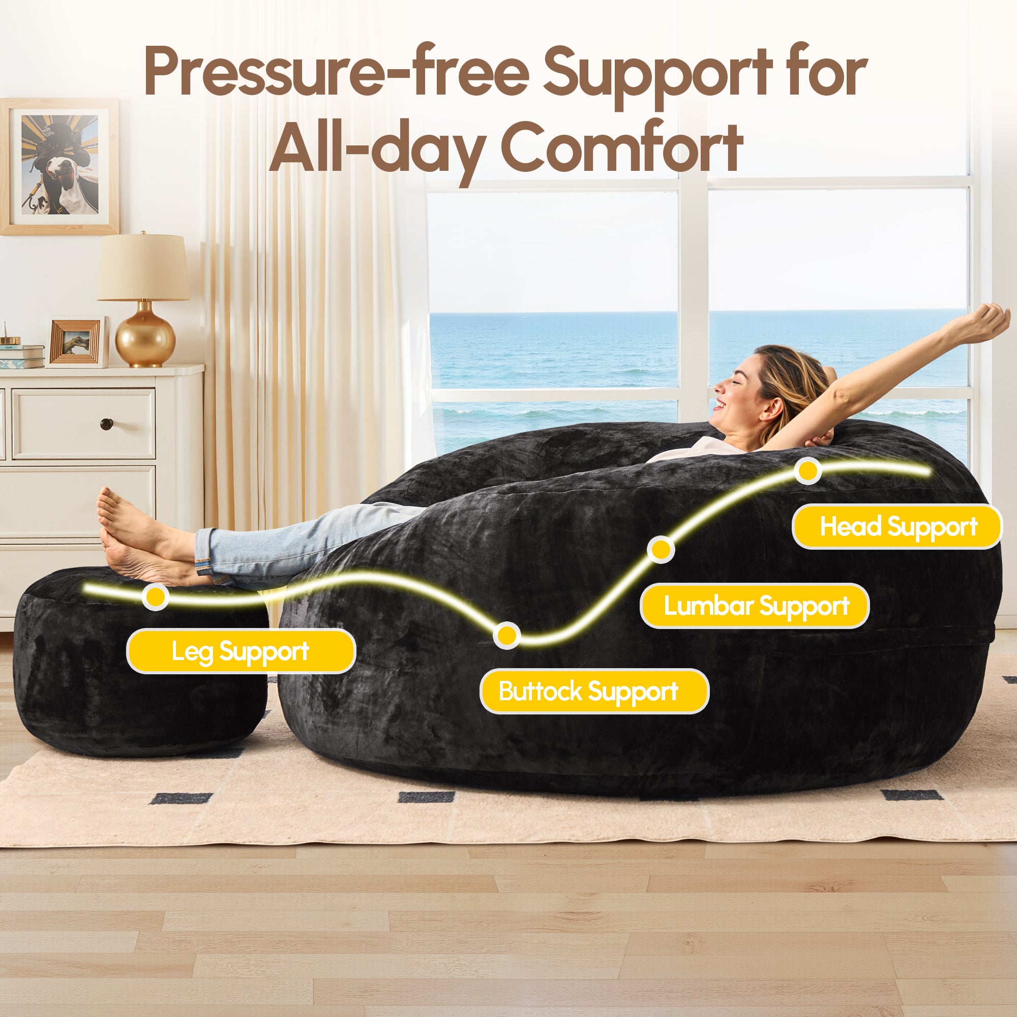 OVIOS Bean Bag Chair Removable Cover, High-Rebound Filling Cozy Furniture for Living Room, Bedroom