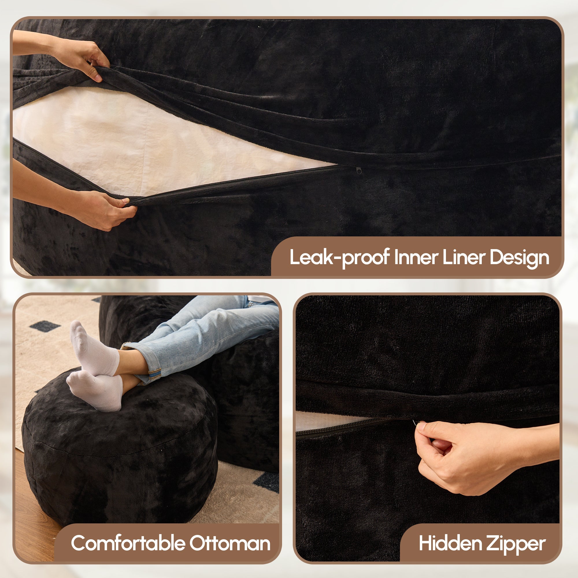 OVIOS Bean Bag Chair Removable Cover, High-Rebound Filling Cozy Furniture for Living Room, Bedroom