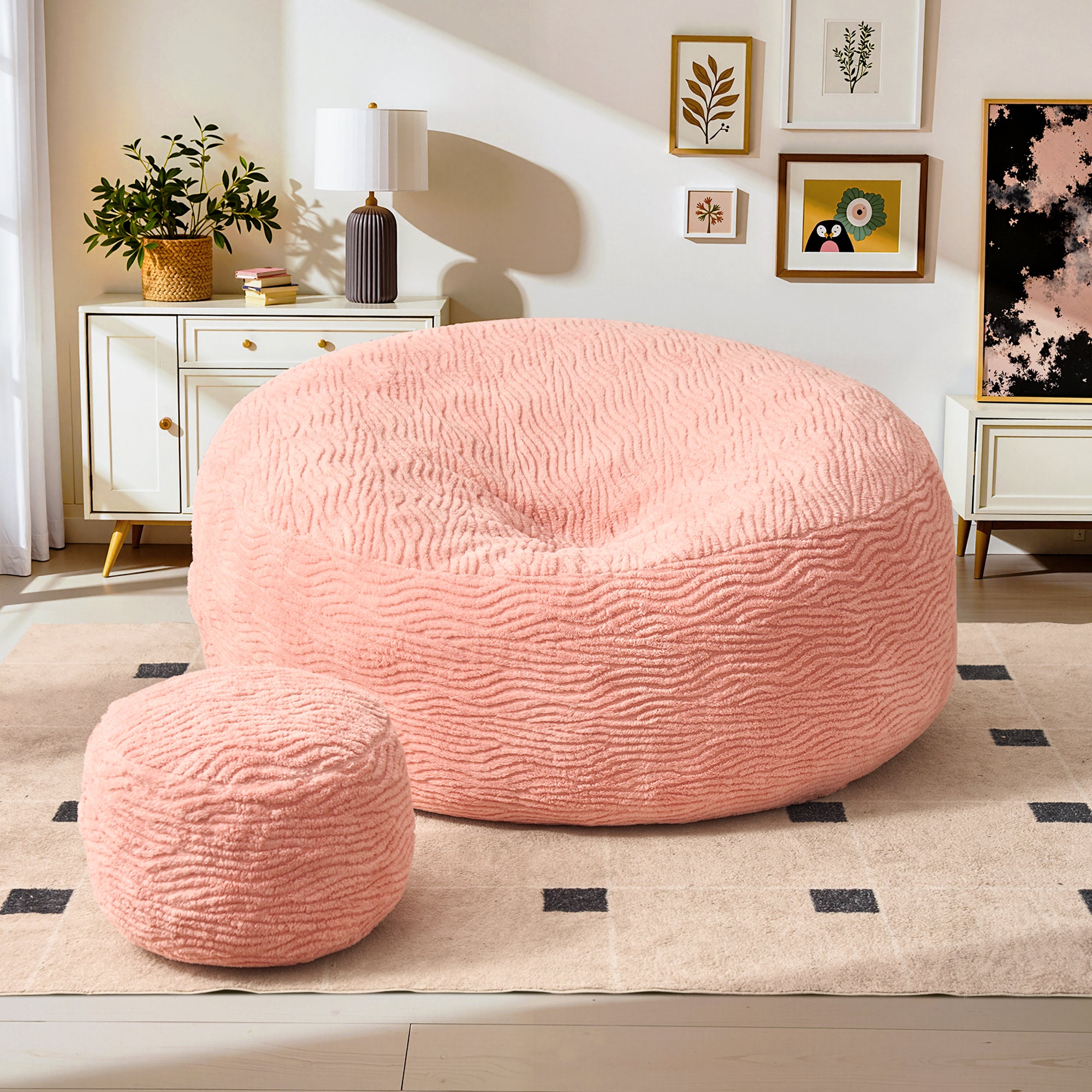 OVIOS Bean Bag Chair Removable Cover, High-Rebound Filling Cozy Furniture for Living Room, Bedroom