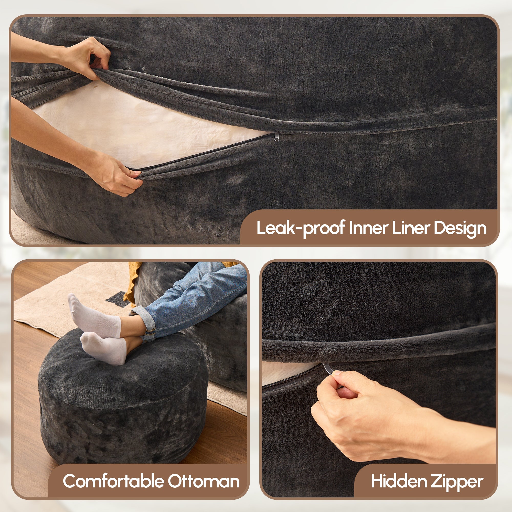 OVIOS Bean Bag Chair Removable Cover, High-Rebound Filling Cozy Furniture for Living Room, Bedroom