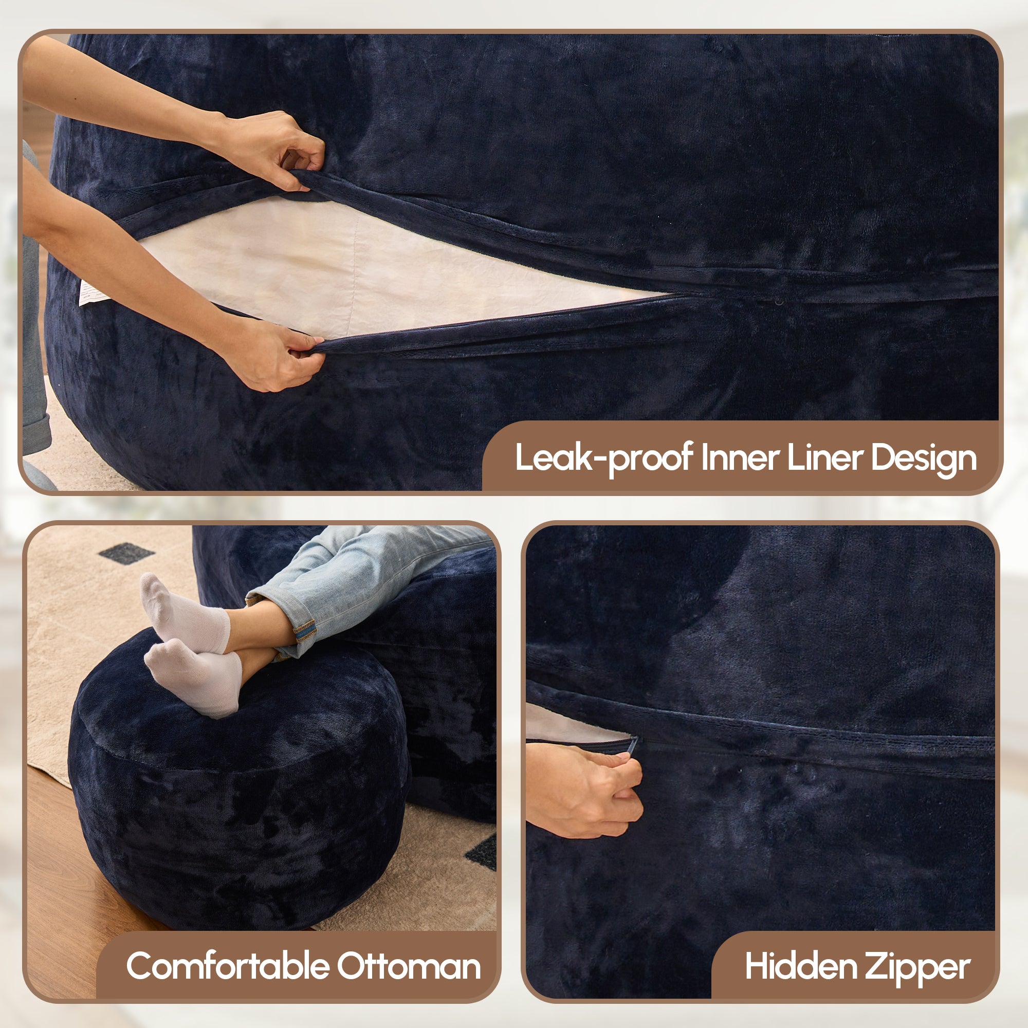 OVIOS Bean Bag Chair Removable Cover, High-Rebound Filling Cozy Furniture for Living Room, Bedroom