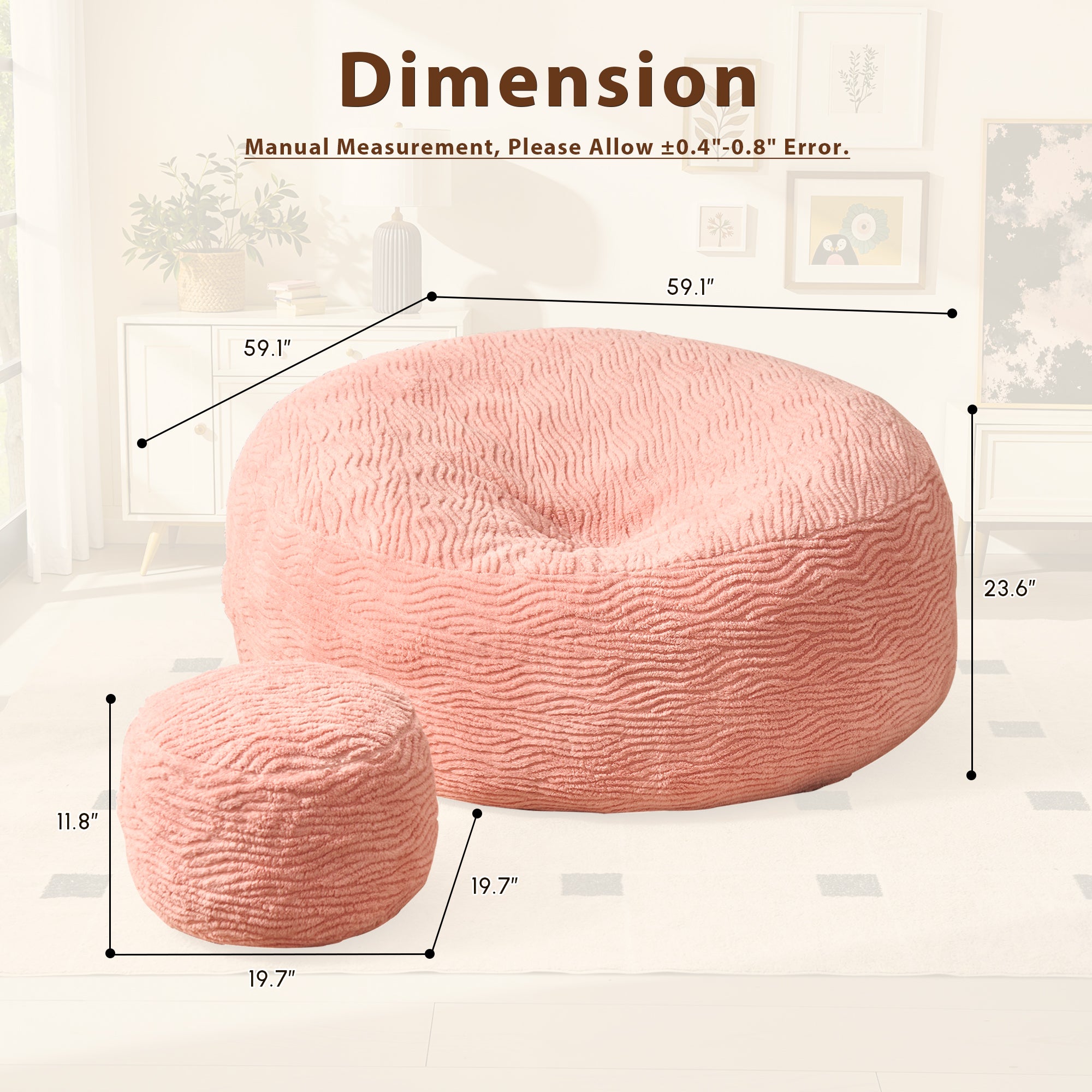 OVIOS Bean Bag Chair Removable Cover, High-Rebound Filling Cozy Furniture for Living Room, Bedroom