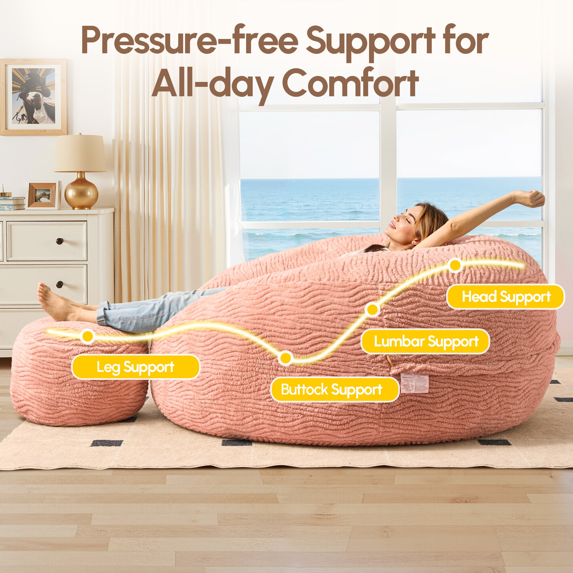 OVIOS Bean Bag Chair Removable Cover, High-Rebound Filling Cozy Furniture for Living Room, Bedroom