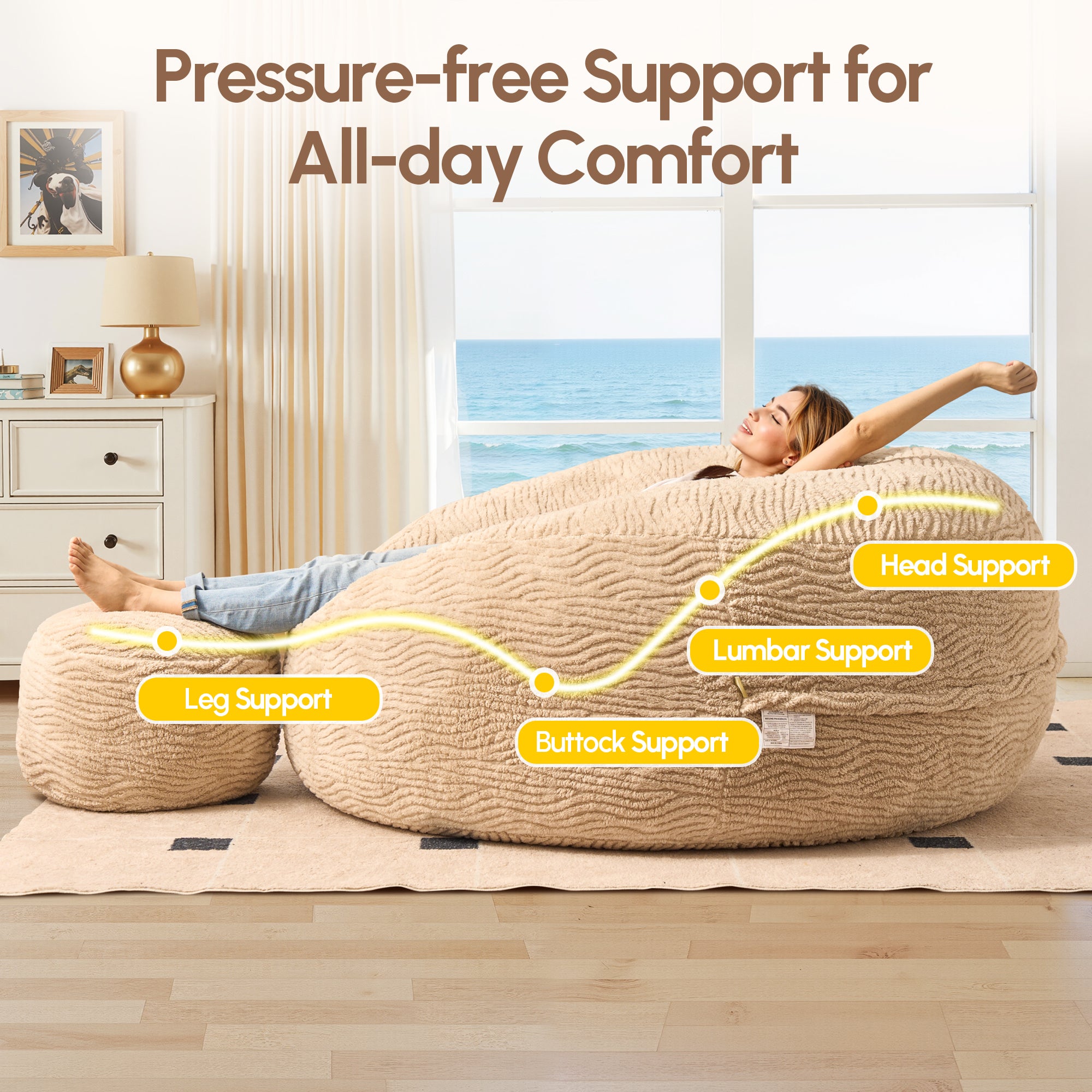 OVIOS Bean Bag Chair Removable Cover, High-Rebound Filling Cozy Furniture for Living Room, Bedroom