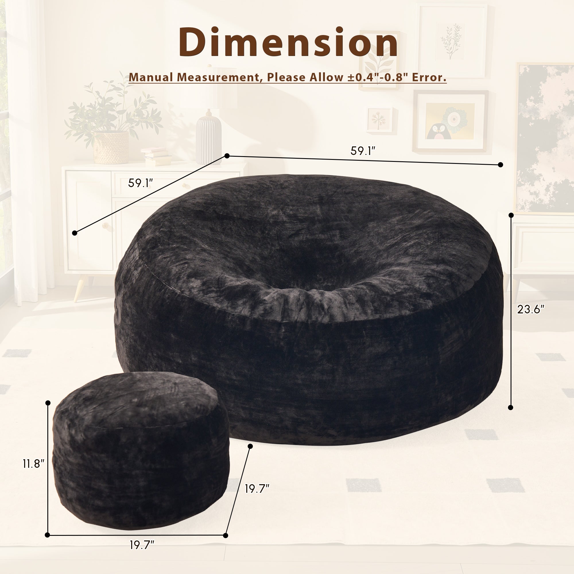 OVIOS Bean Bag Chair Removable Cover, High-Rebound Filling Cozy Furniture for Living Room, Bedroom