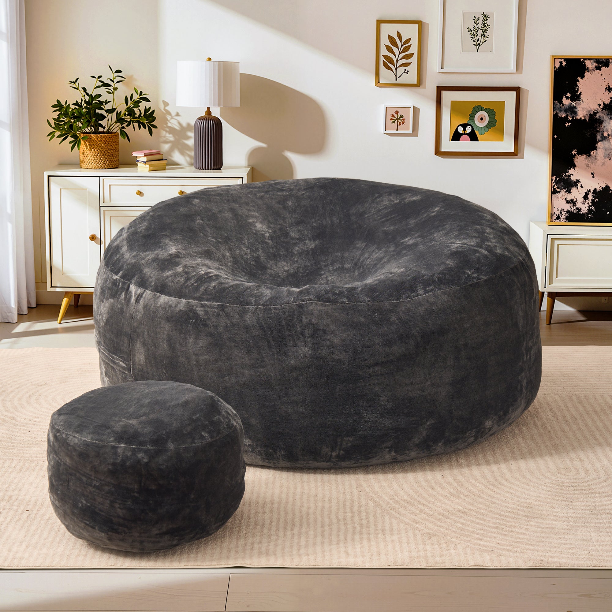 OVIOS Bean Bag Chair Removable Cover, High-Rebound Filling Cozy Furniture for Living Room, Bedroom