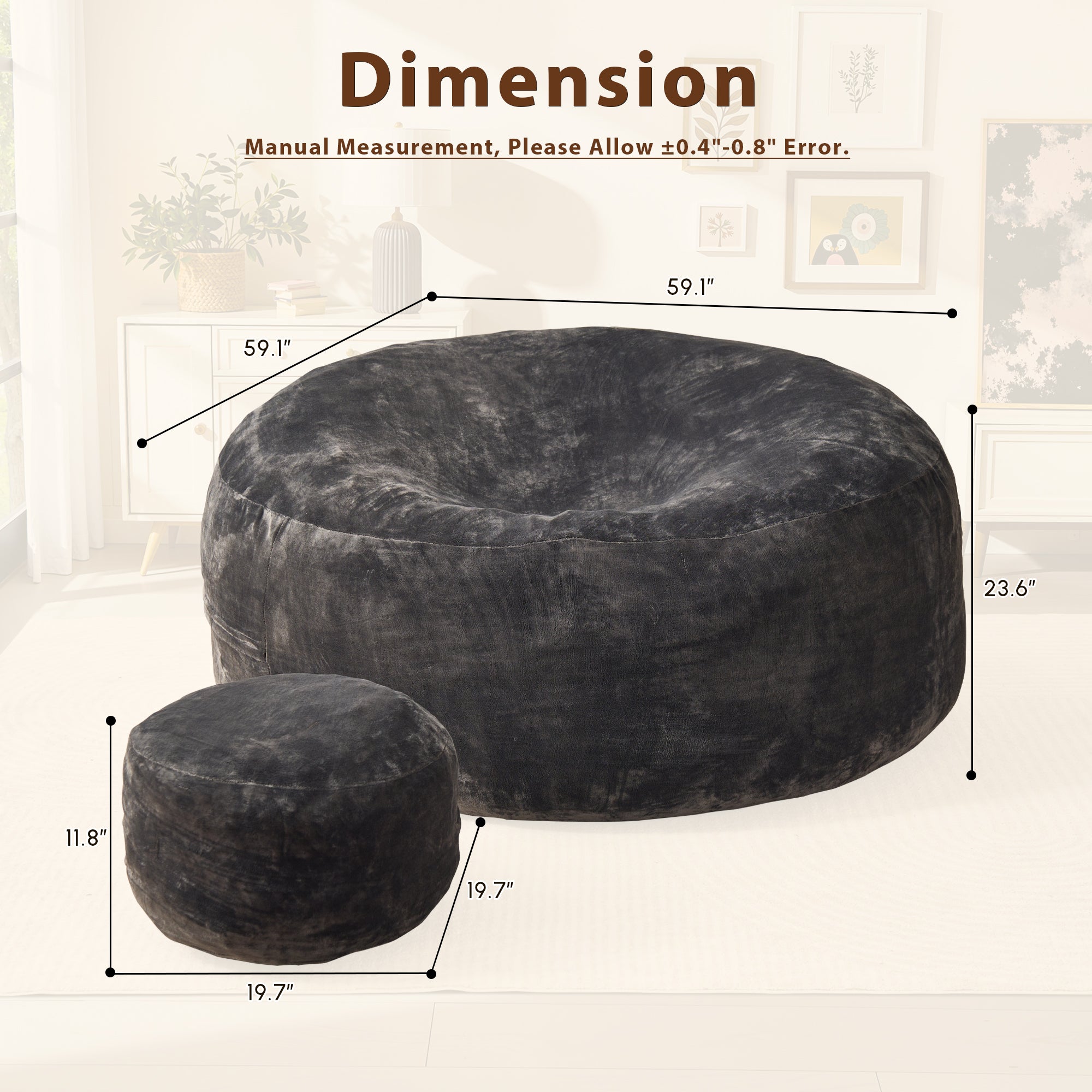 OVIOS Bean Bag Chair Removable Cover, High-Rebound Filling Cozy Furniture for Living Room, Bedroom
