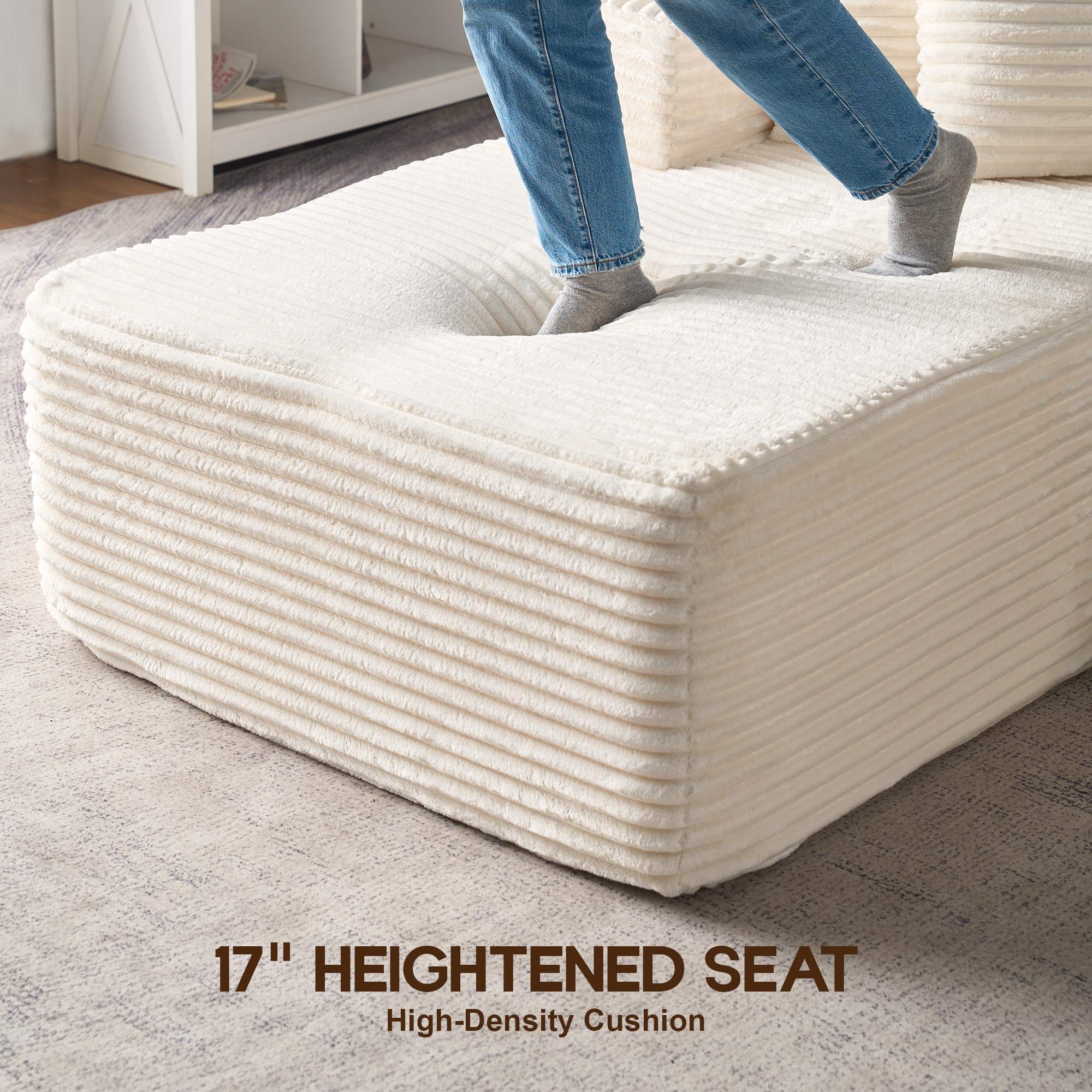 OVIOS 108" U-Shape Modular Couch with Ottoman, Plush Corduroy Fabric, No Assembly Required