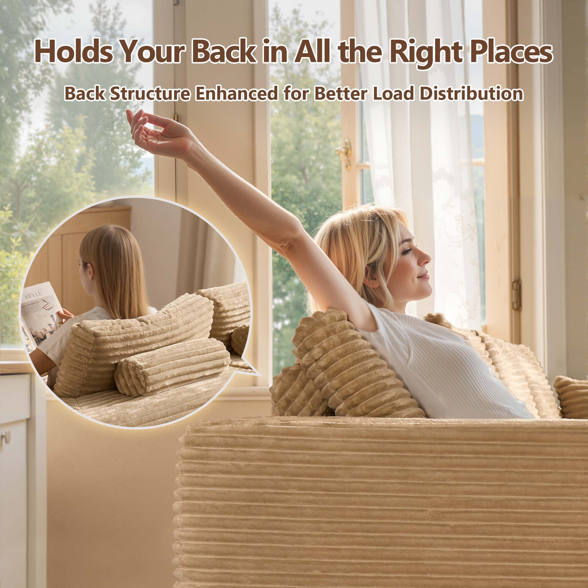 OVIOS U-Shaped Modular Sectional Sofa with Chaise, Plush Corduroy Fabric, No Assembly