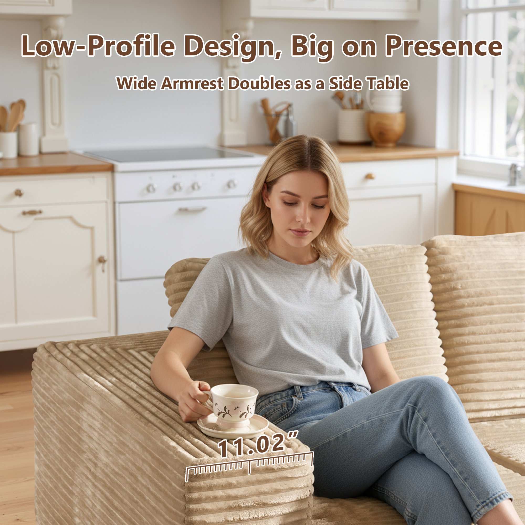 OVIOS U-Shaped Modular Sectional Sofa with Chaise, Plush Corduroy Fabric, No Assembly