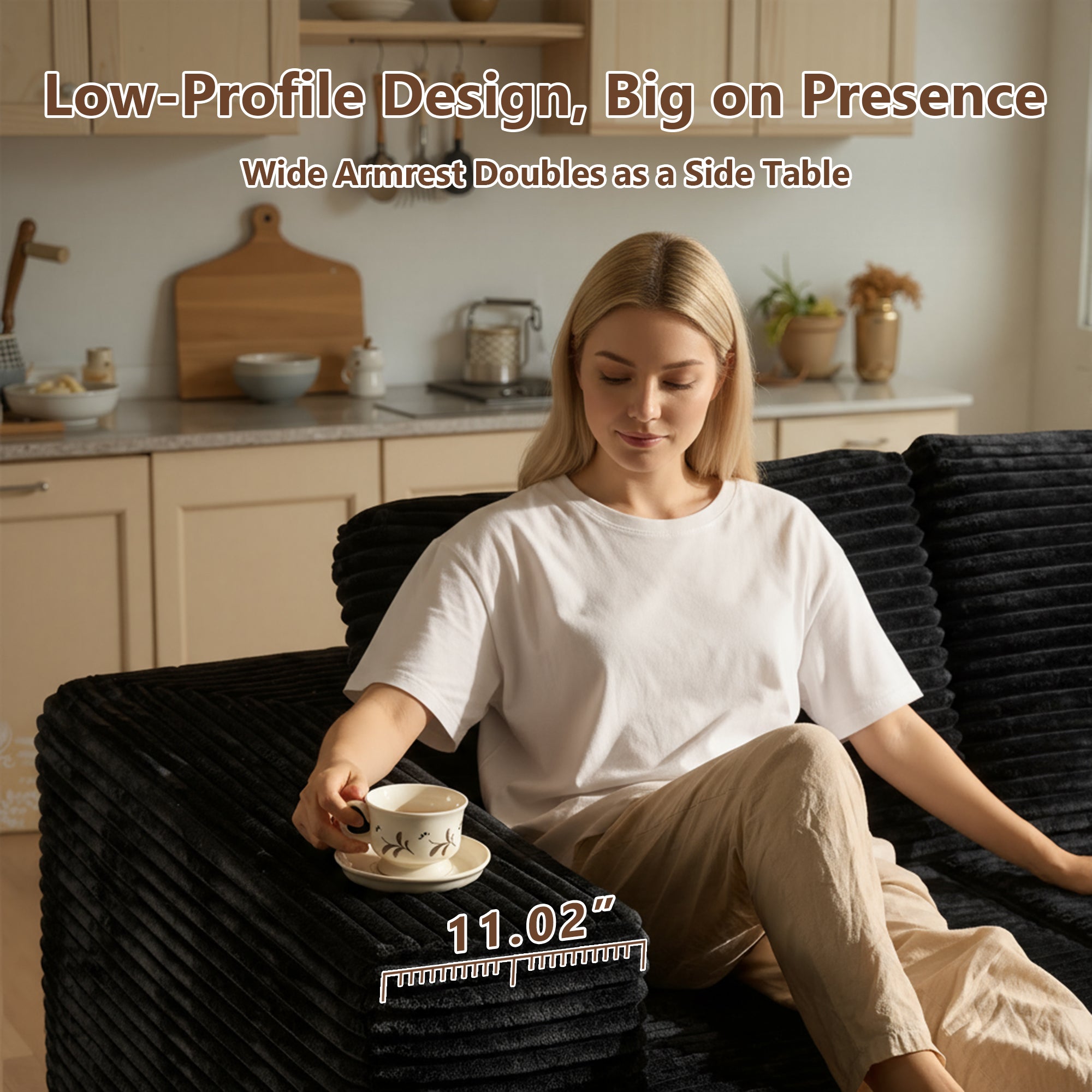 OVIOS U-Shaped Modular Sectional Sofa with Chaise, Plush Corduroy Fabric, No Assembly